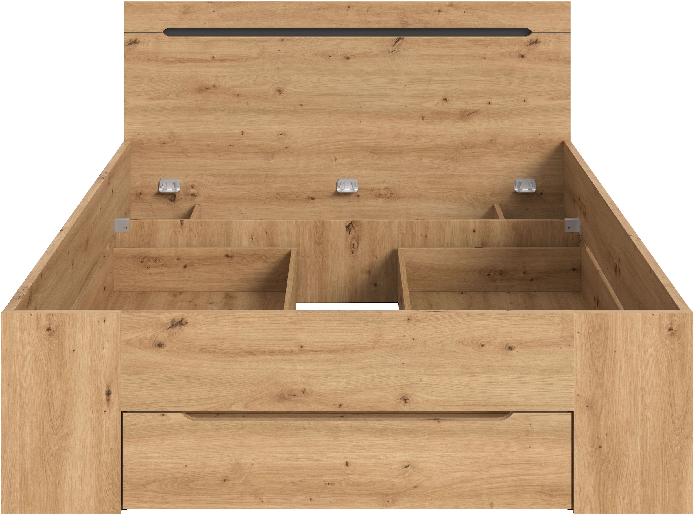 Home affaire Stauraumbett »REHAT, in 144 oder 184 cm Breite, 3 Schubkästen, 2 offene Fächer« TOPSELLER!, für Matratzen 140x200 cm, viel Stauraum, ohne Lattenrost, 1 Stk. tlg. Bett, Kastenbett, Bettgestell, Schlafzimmer, Schlafen