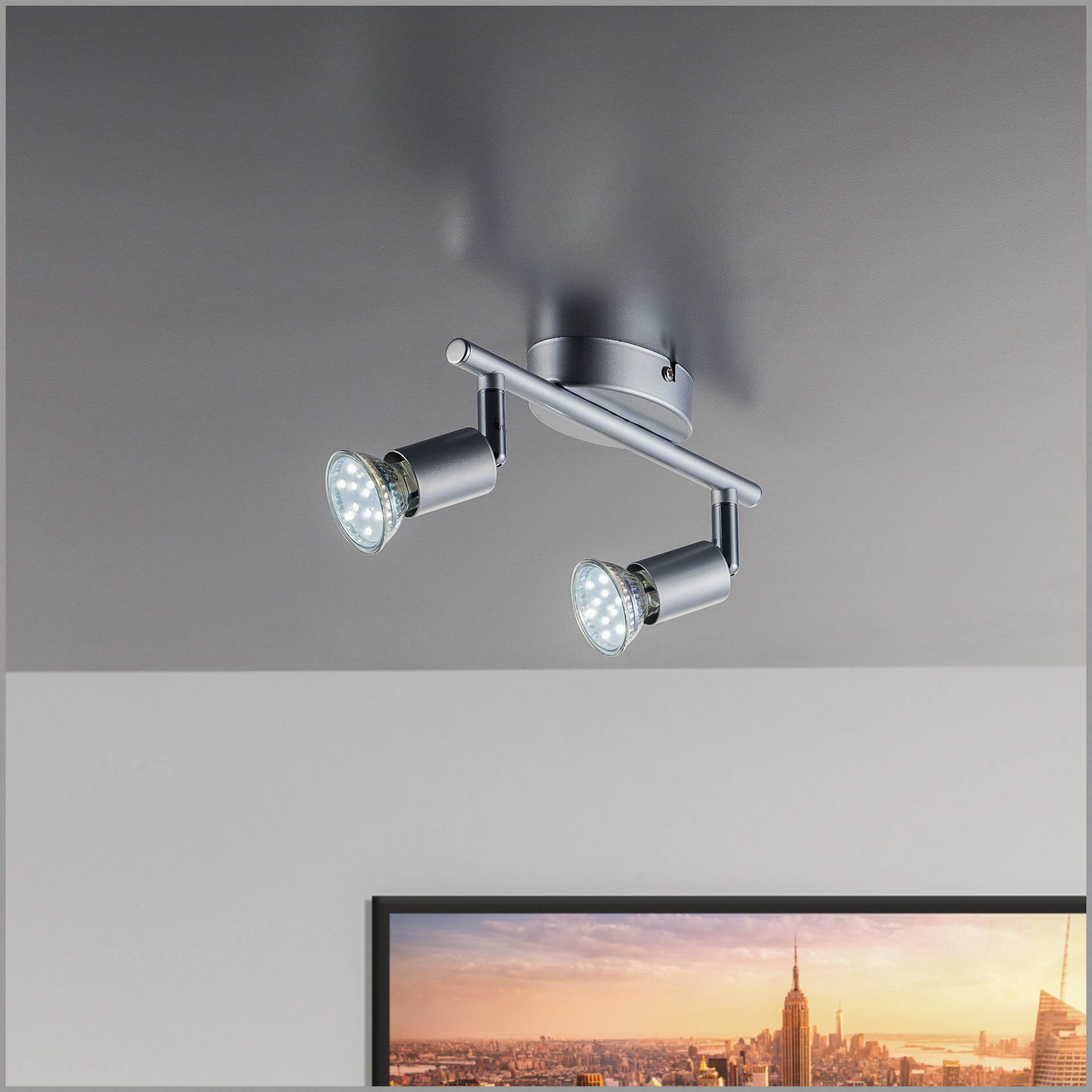 B.K.Licht LED Deckenleuchte, 2 flammig, Leuchtmittel GU10 | Leuchtmittel wechselbar, LED Deckenlampe Wohnzimmer schwenkbar inkl. 3W 250lm GU10 Decken-Spot