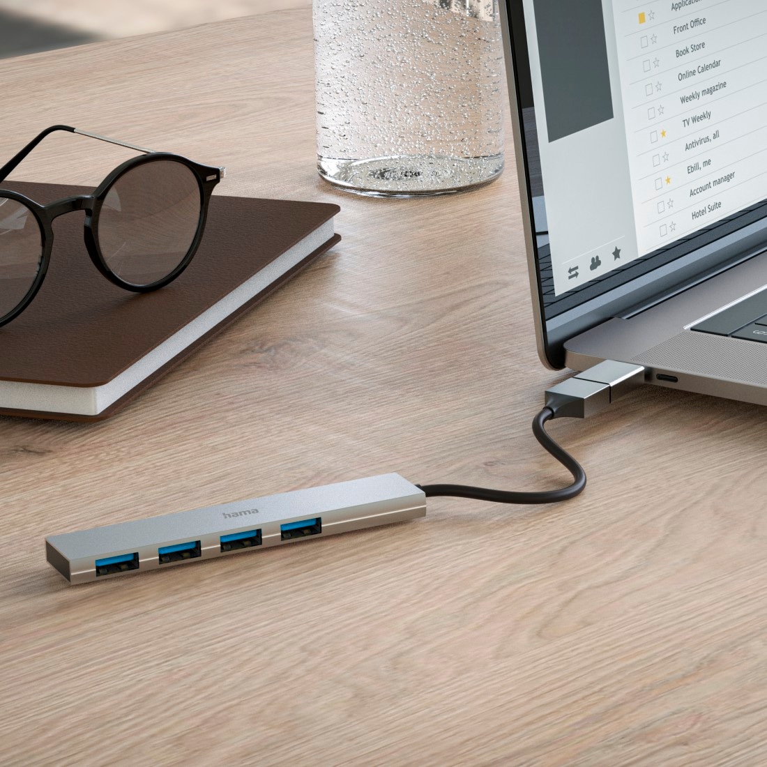 Hama USB-Adapter »USB Hub mit Adapter, 4 Ports mit USB C und USB A Stecker, Slim, grau«, USB Typ A-USB Typ C zu USB Typ A, 15 cm