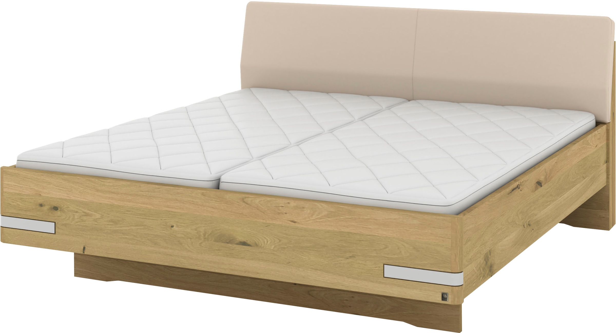 Musterring Holzbett »Savona, Bettgestell, Bettrahmen, teilmassiv Bianco-Eiche« Belastbarkeit 220 Kg, 4-fache Liegehöhenverstellung, MADE IN GERMANY,  Kopfteil Kunstleder Champagner, Details in Chrom, verschiedene Größen