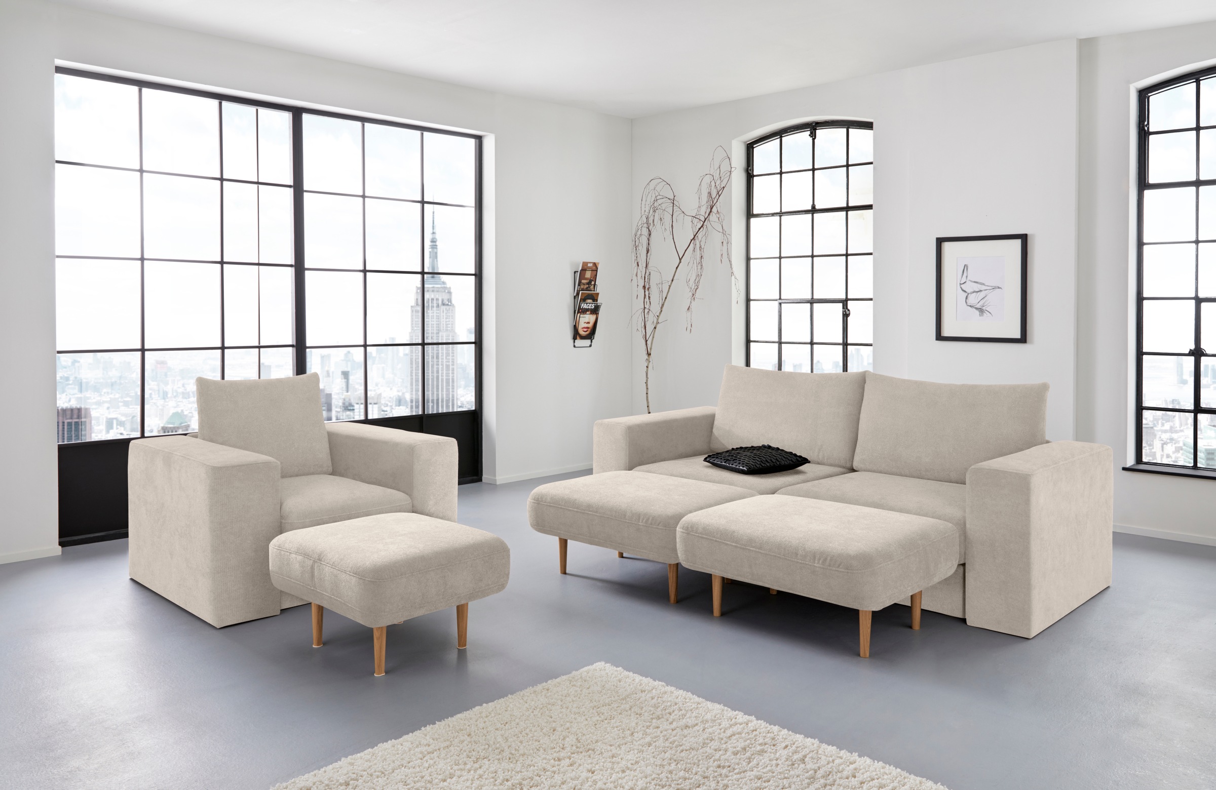 LOOKS by Wolfgang Joop 3,5-Sitzer »Looksv«, Verwandlungssofa: aus Sofa wird Sofa mit 2 Hockern