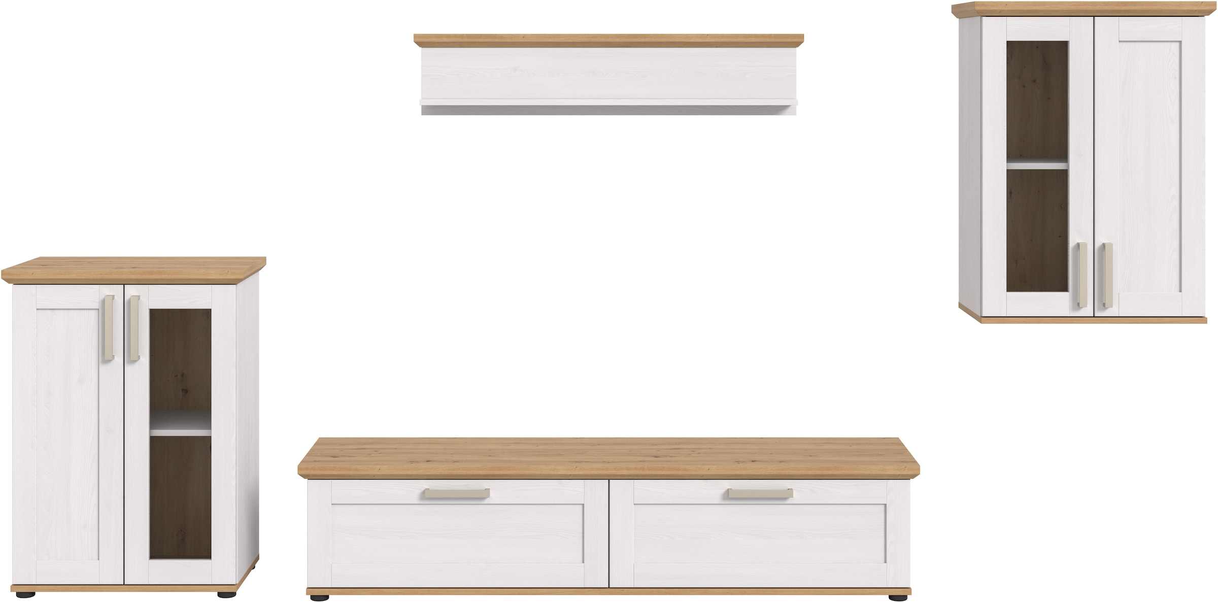 Home affaire Wohnwand »Cosenza«, (Set, 4 St.), Cosenza, Breite: 336 cm,2xVitrine,Lowboard, Wandboard