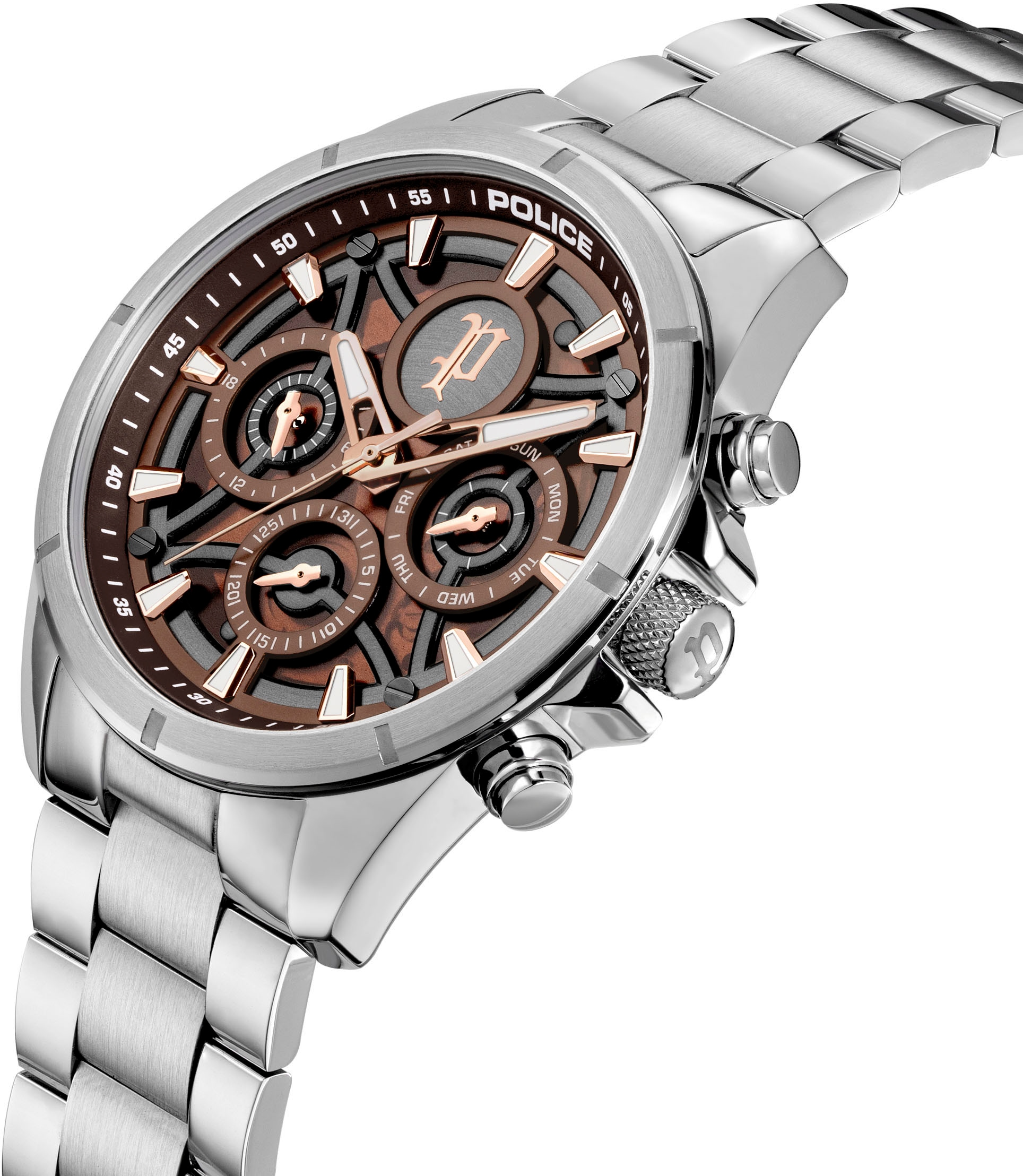 Police »DEFENDER« Quarzuhr, Armbanduhr, Herrenuhr, Edelstahlarmband, analog