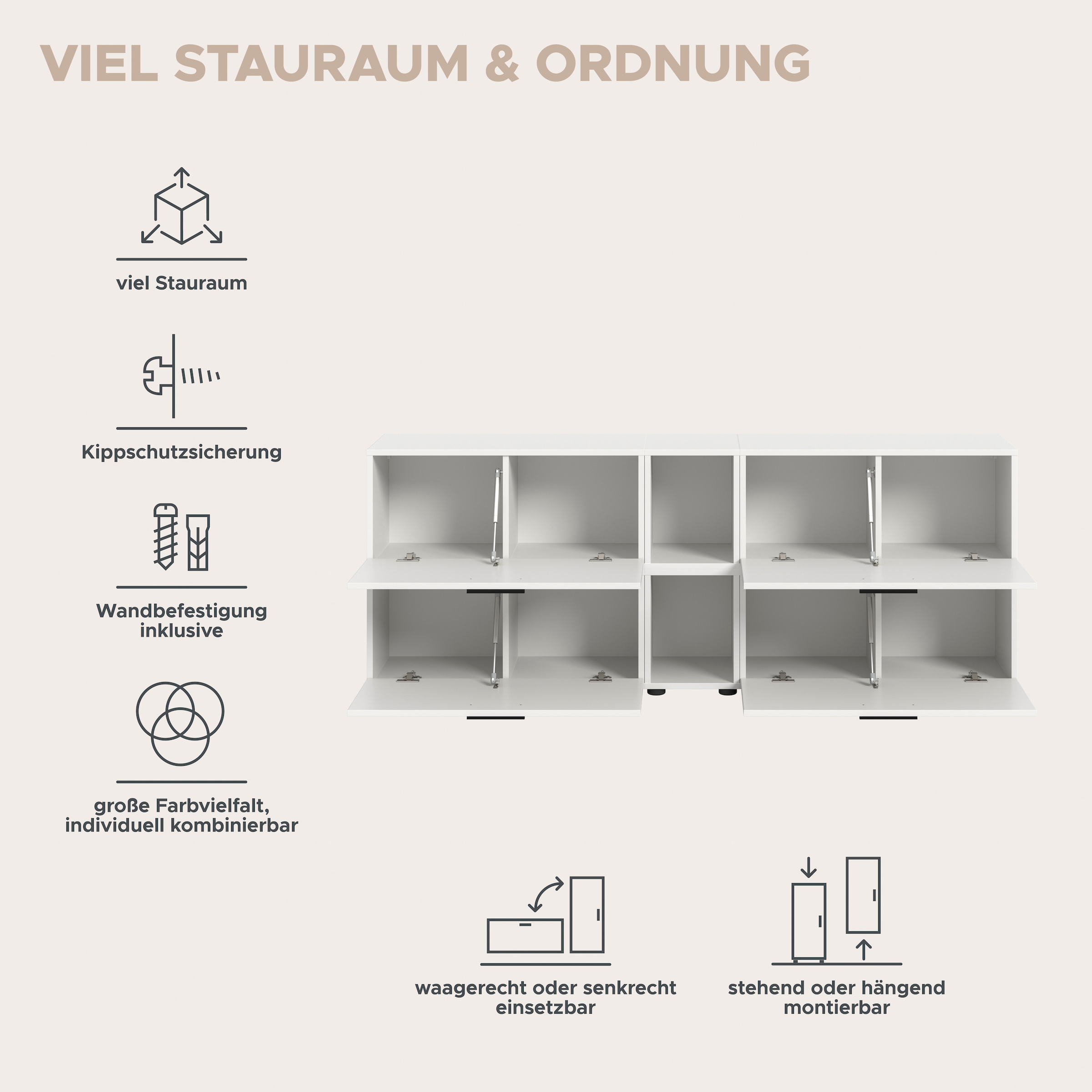 Home affaire Schrank-Set »ENESTE, 6-teilig, in verschiedenen Farben, individuell kombinierbar« verschiedenste Kombinationmöglichkeiten, stehend oder hängend, 2 Stk. tlg.