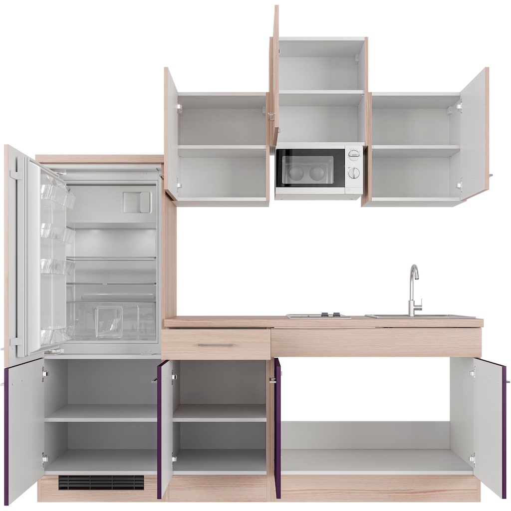 Flex-Well Küche »Portland«, Breite 210 cm, mit Kühlgerät und Glaskeramikkochfeld sowie Mikrowelle