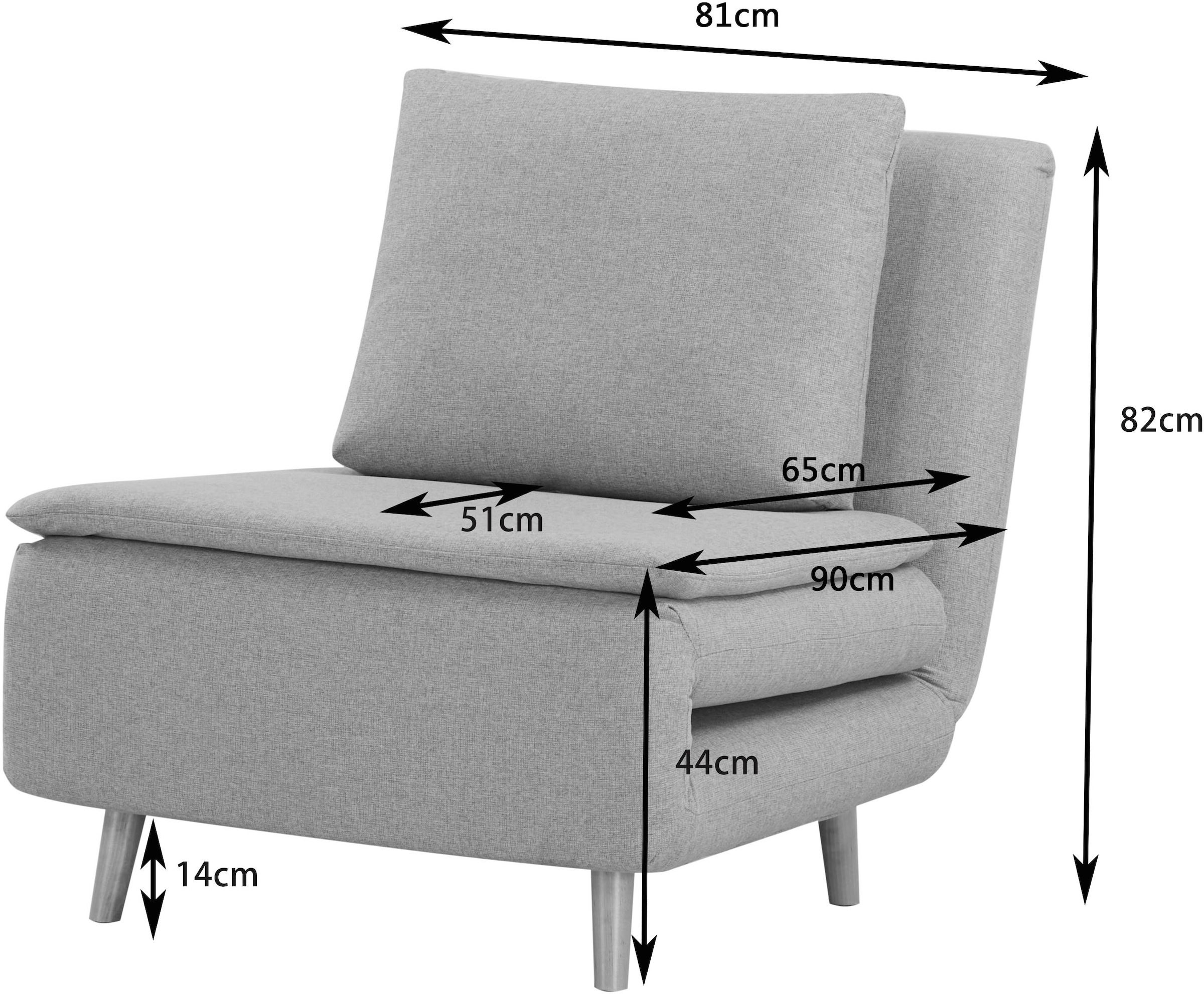 OTTO home Sessel »AINSLEY  - OTTO. Verlässliche Qualität.« wandelbar zum Gästebett, Schlafliege, Webstoff u. Cord-Bezug