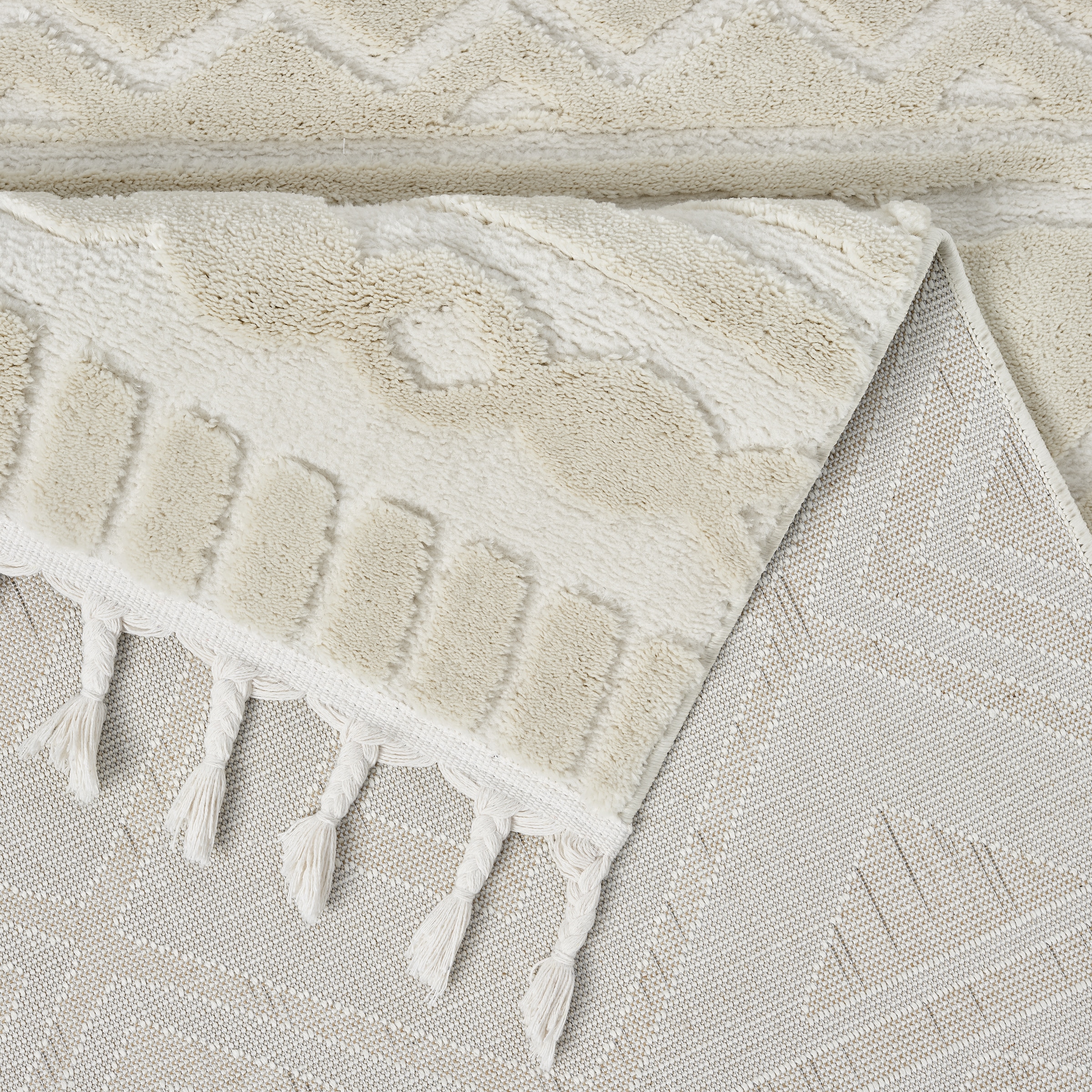 my home Teppich »Bonvo« rechteckig 19 mm Höhe mit Fransen, Hoch-Tief-Struktur, Wohnzimmer, Schlafzimmer, Boho-Style