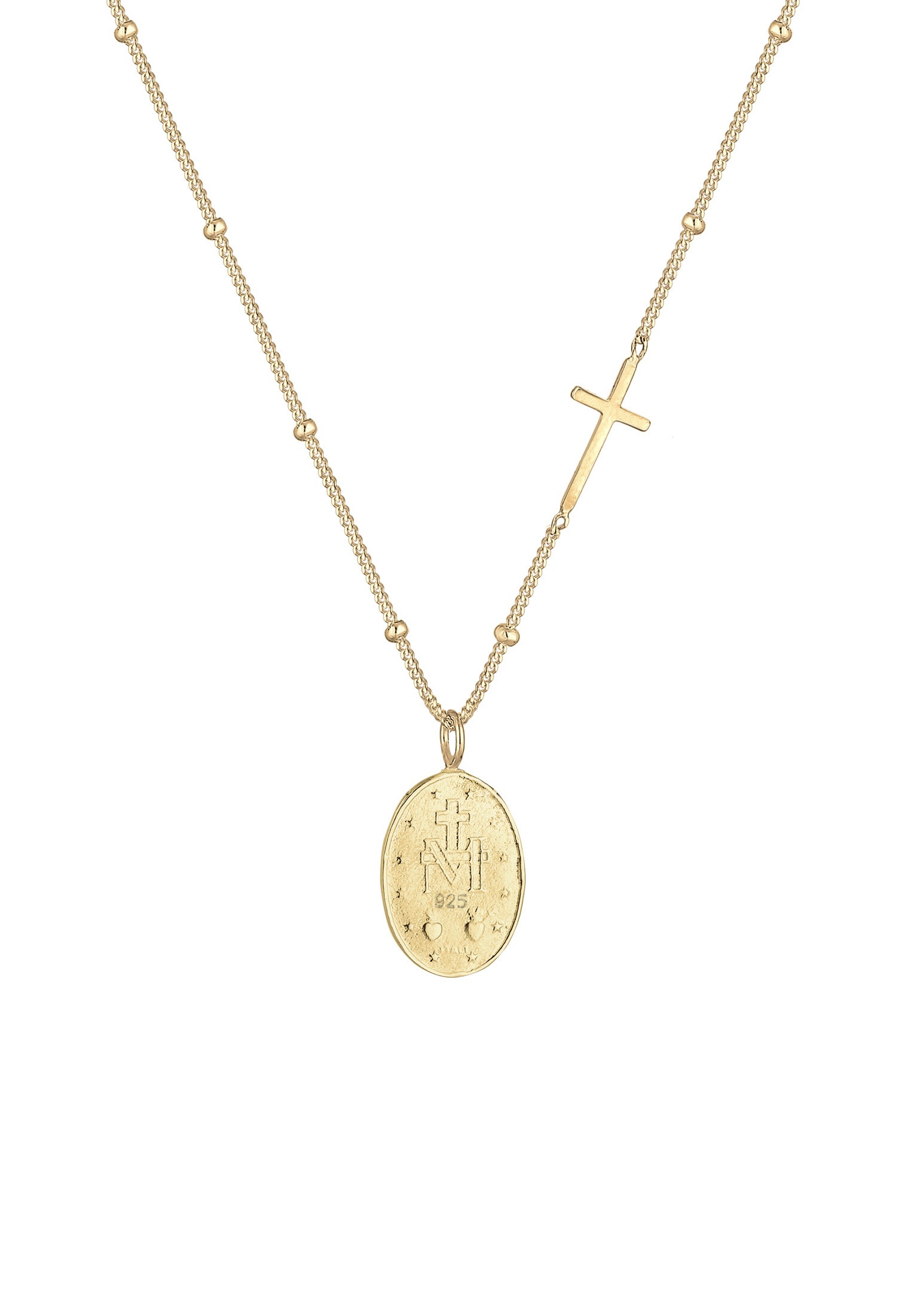 Elli Kette mit Anhänger »Halskette Kugelkette Kreuz Marienbild 925 Sterling Silber«