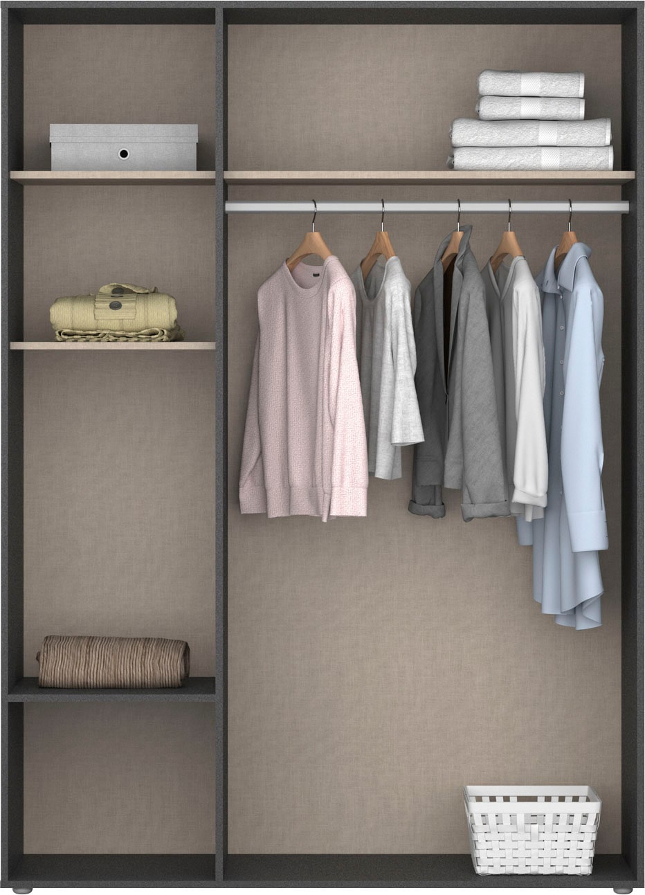 rauch Drehtürenschrank »Kleiderschrank Schrank Garderobe Wäscheschrank VOYAGER«, (in 3 verschiedenen Ausstattungen BASIC/CLASSIC/PREMIUM), moderne Griffe in Graumetallic mit Außenschubkästen MADE IN GERMANY