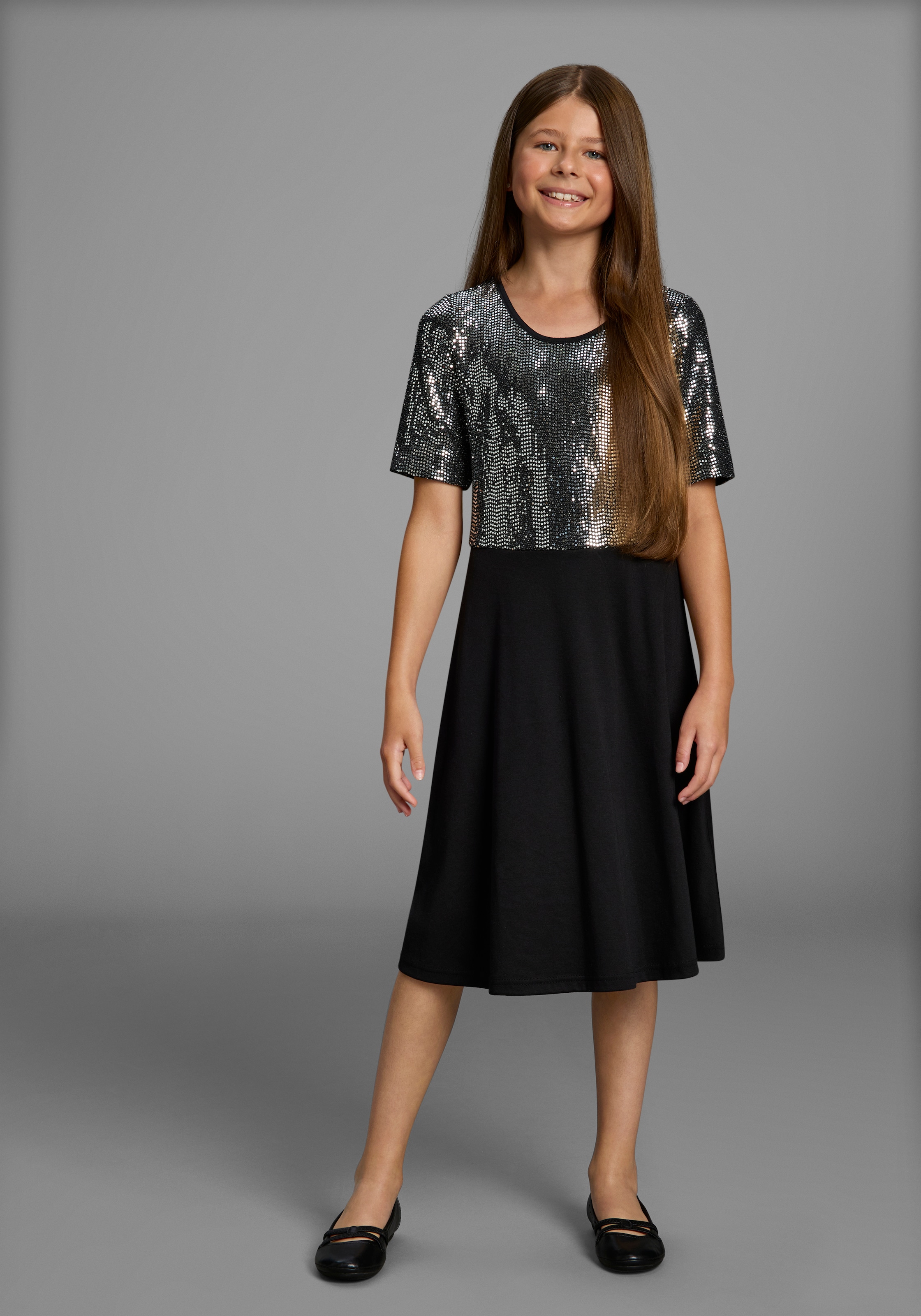 Bruno Banani Jerseykleid »Kleid in Pailletten-Optik« NEUHEIT: BRUNO BANANI für TEENS! Shirtkleid in Pailletten-Optik