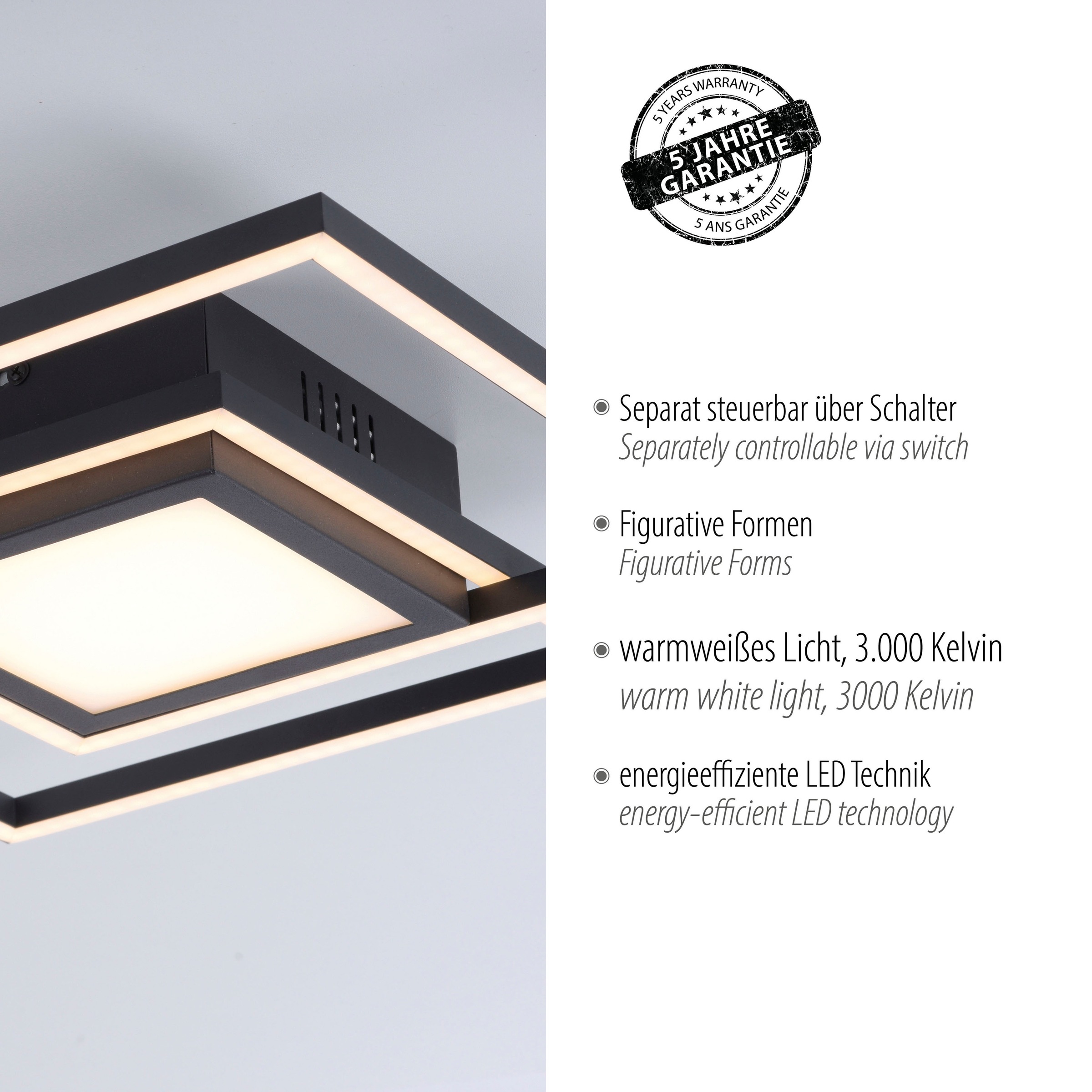 JUST LIGHT Deckenleuchte »ASMIN«, 1 flammig, Leuchtmittel LED-Board | LED fest integriert