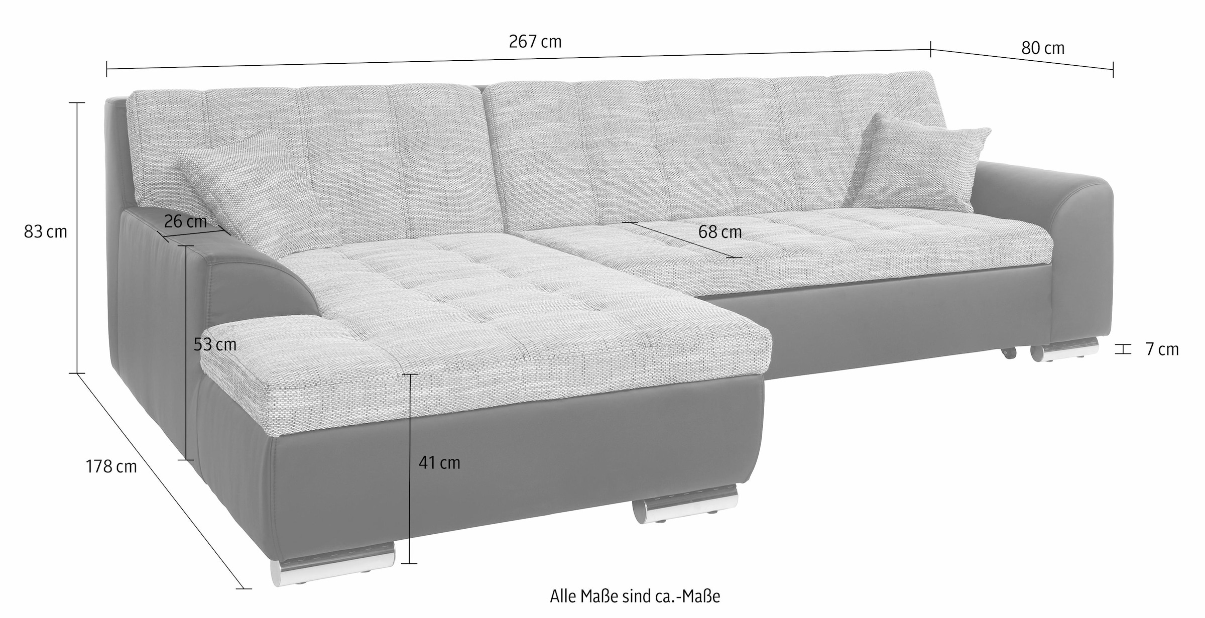 DOMO collection Ecksofa Treviso, wahlweise mit Bettfunktion, incl. Zierkissen