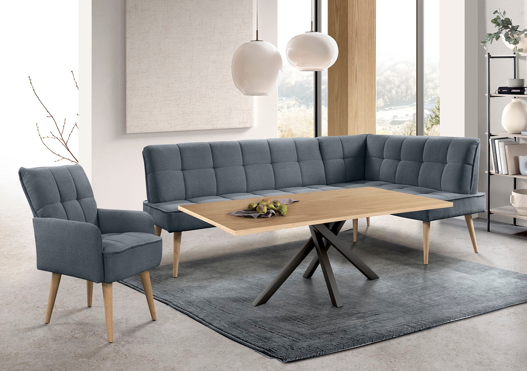 exxpo - sofa fashion Eckbank »Latte« moderne Sitz- und Rückensteppung, bequem und elegant, hoher Holzfuß