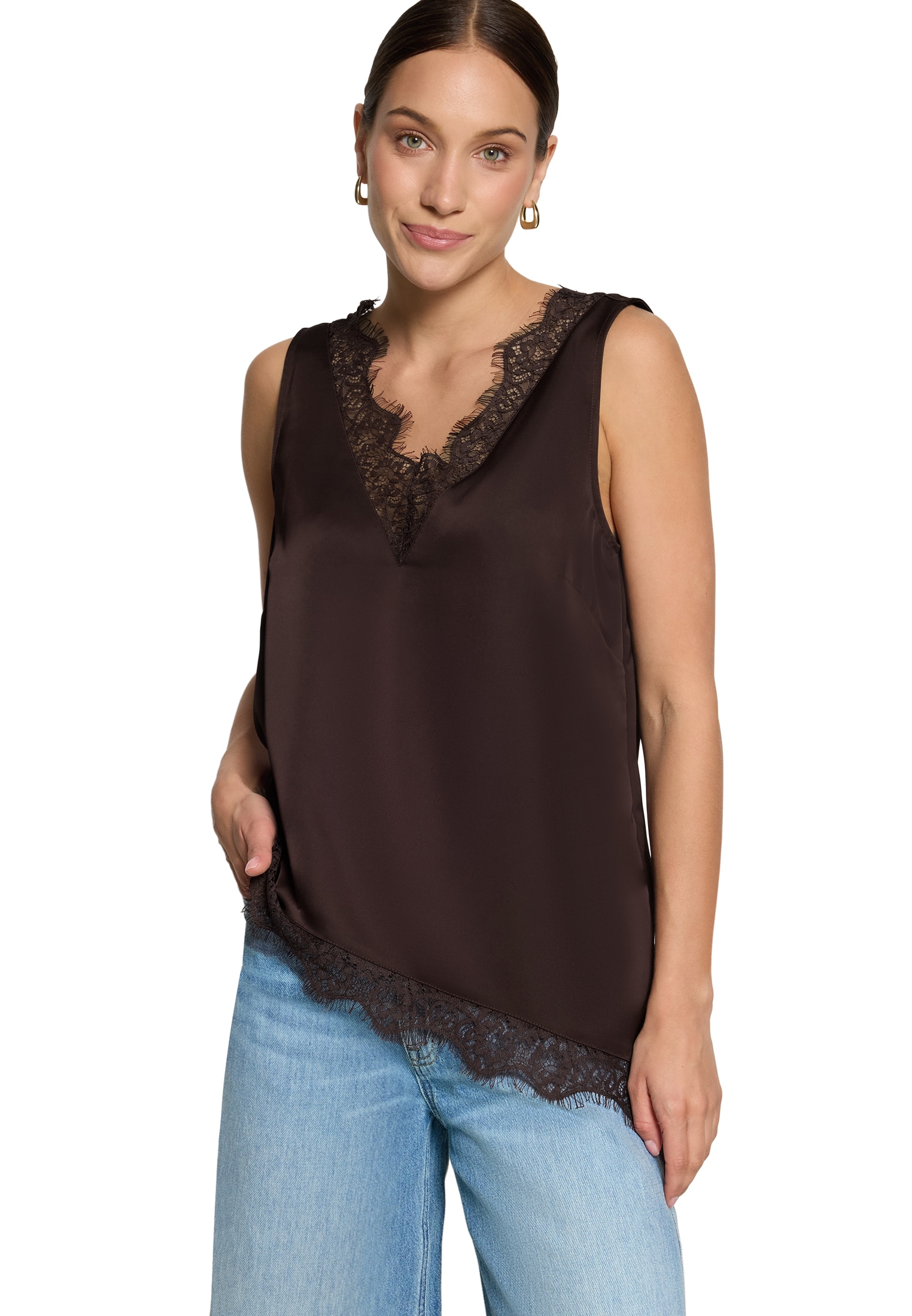 Zero Satinbluse »Satin-Bluse mit Spitzeneinsatz«