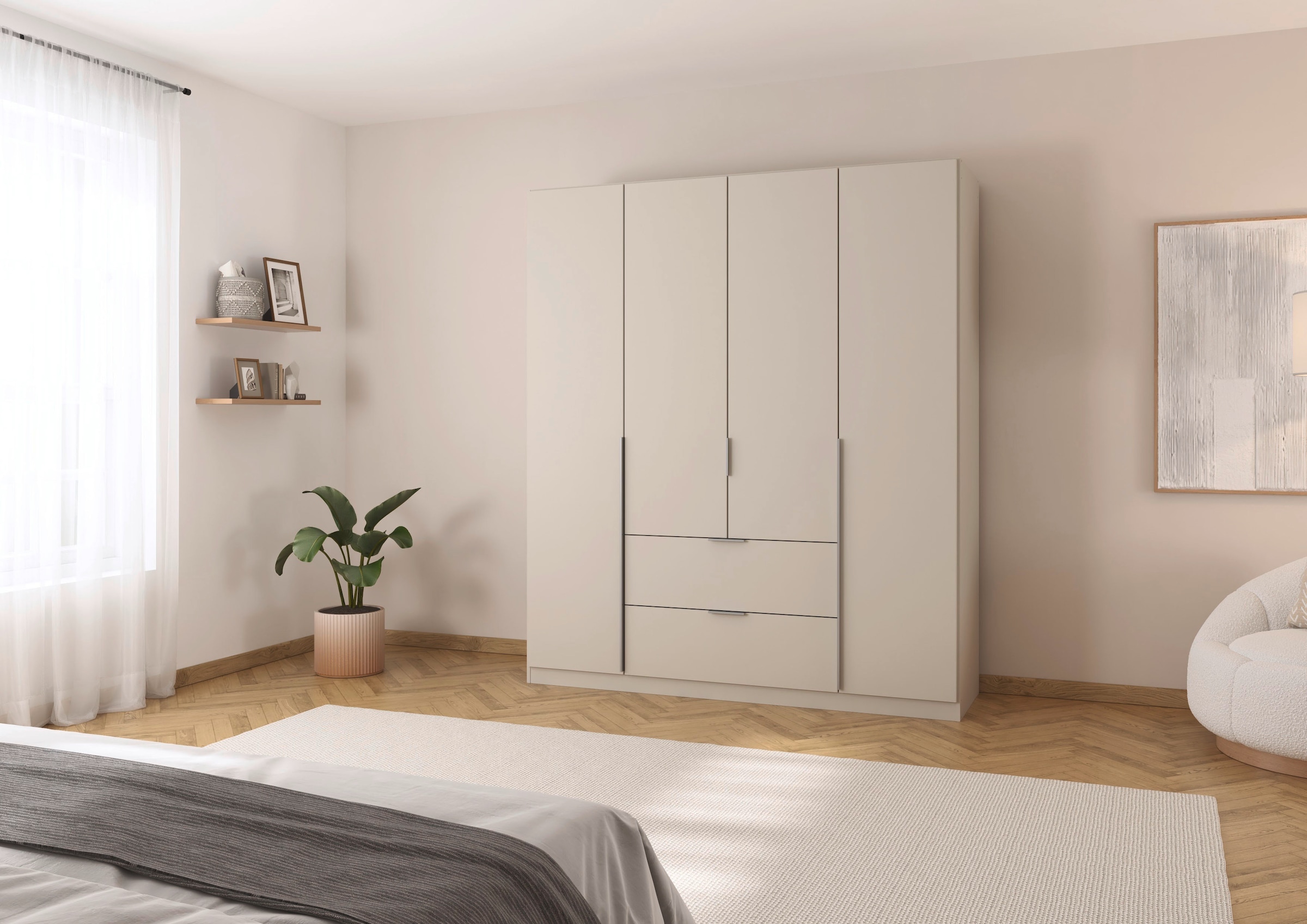 rauch Drehtürenschrank »Kleiderschrank Schrank Garderobe AGORDO mit Dekor- oder Hochglanzfront«, (in zwei Griff-Farben mit Dekor- oder Hochglanzfront), mit Außenschubkästen, in 6 Breiten und 2 Höhen MADE IN GERMANY