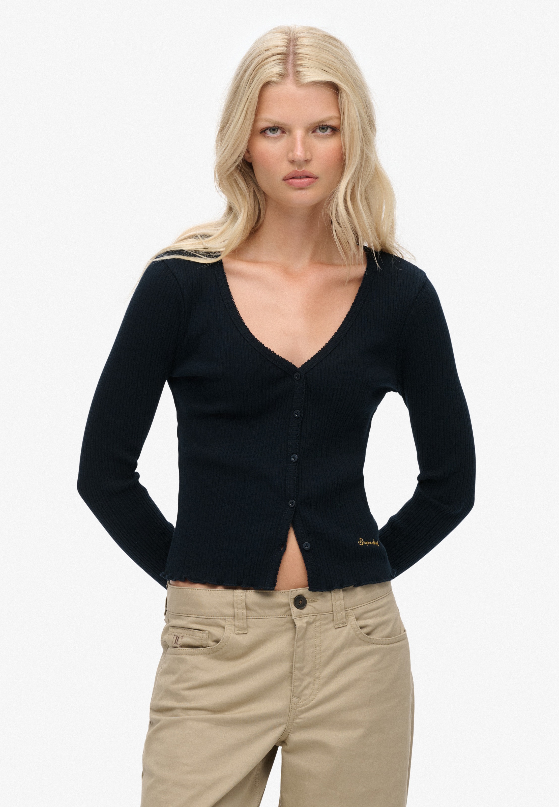 Superdry Langarmshirt »ESSENTIAL BUTTON THRU LS TOP« Baumwolle, skinny fit