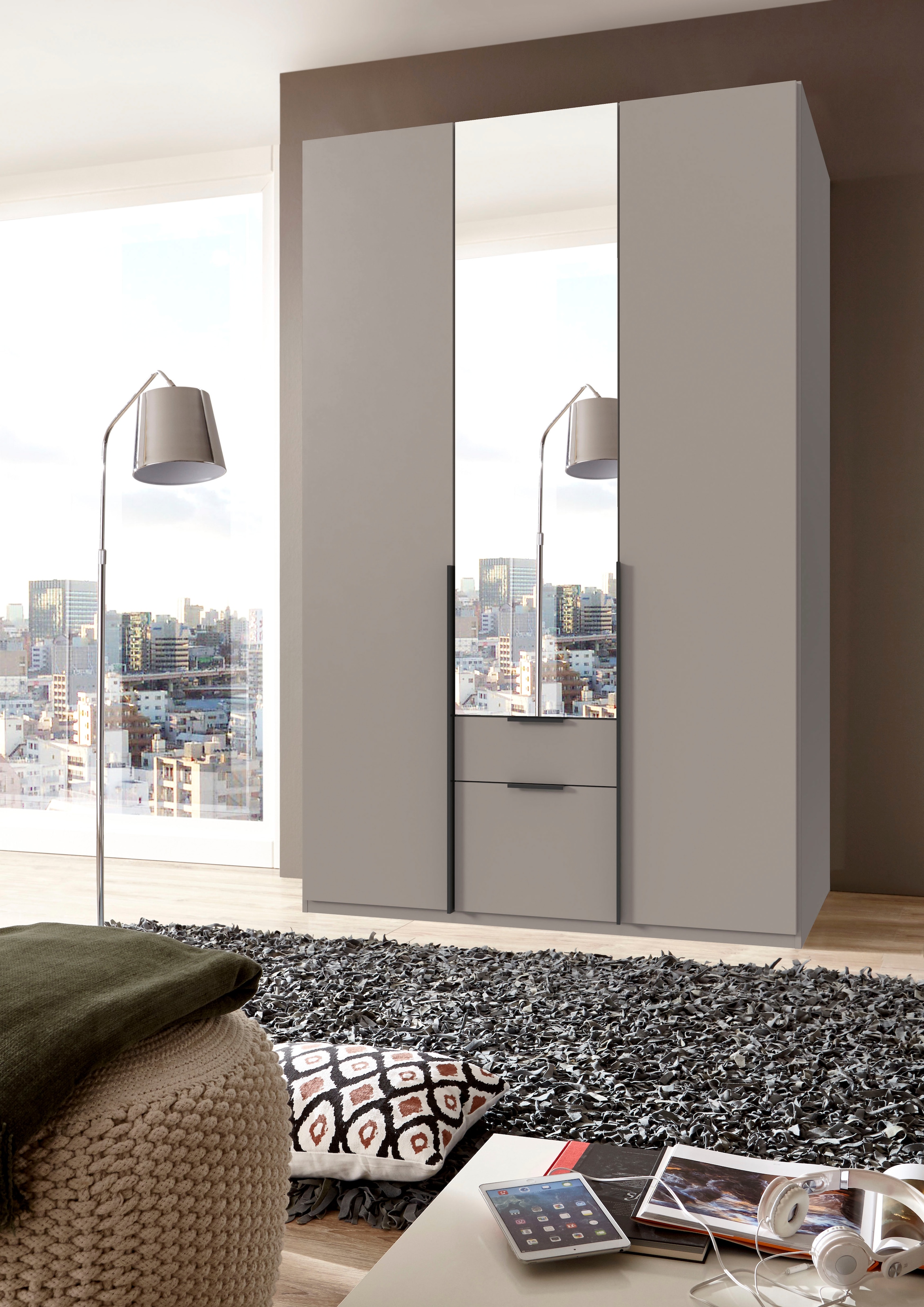 Wimex Drehtürenschrank »Mugano, 135 oder 180cm breit, 208 oder 236cm hoch, Made in Germany«, (mit langen Griffstangen aus Metall), wahlweise mit oder ohne Spiegel, mit Schubladen