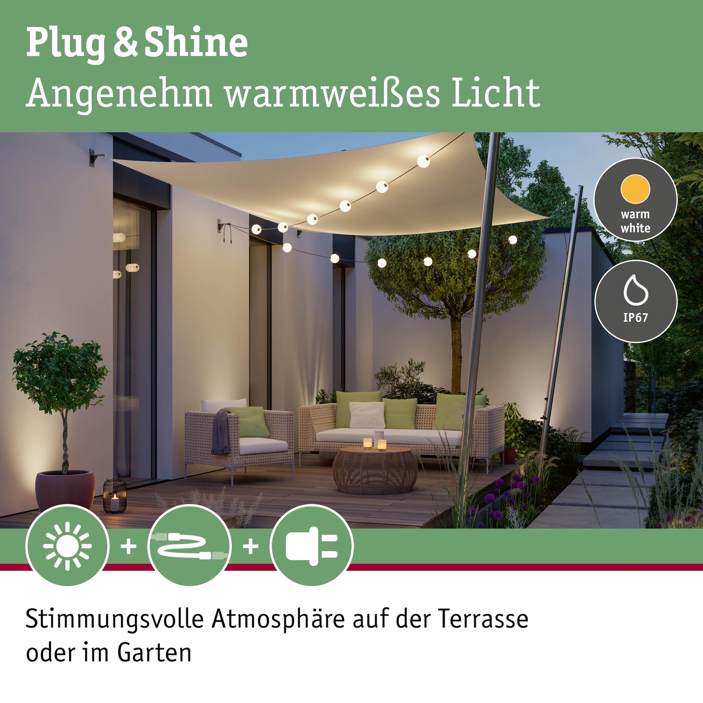 Paulmann LED-Lichterkette »Naima IP67 3000K 6x1W 5,88m Schwarz« 6 Stk.-flammig dimmbar