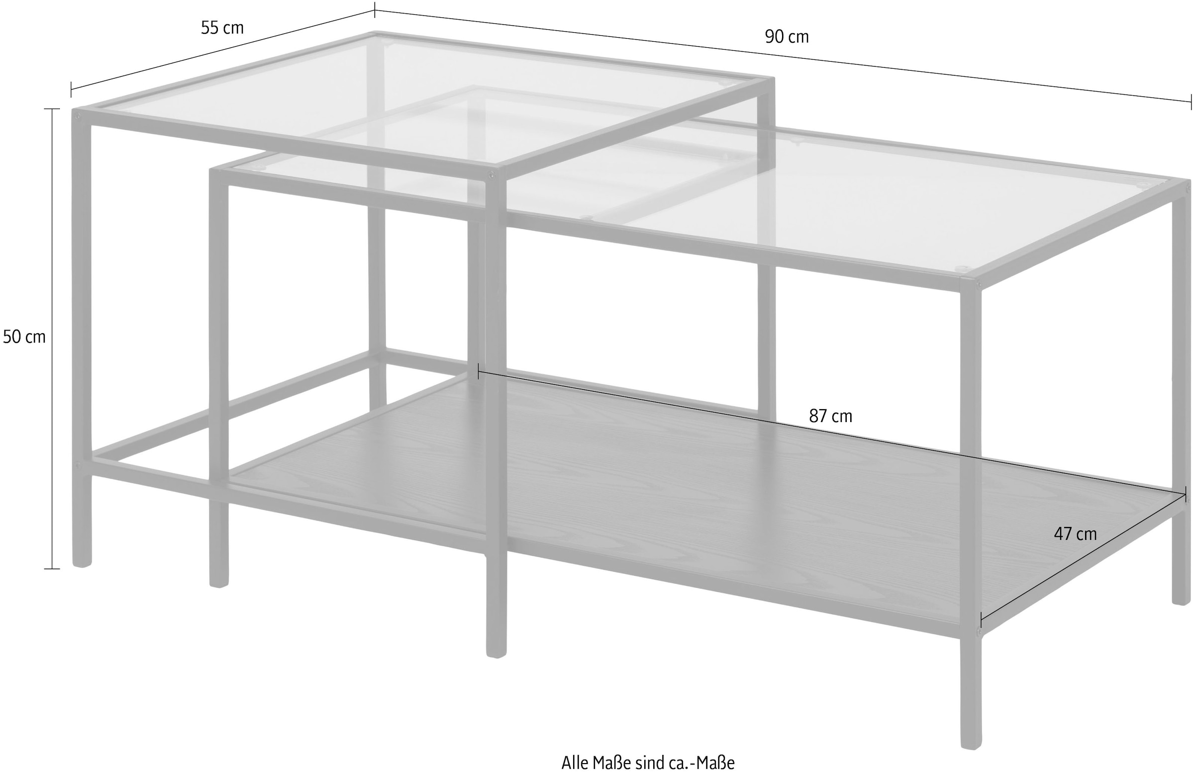ACTONA GROUP Couchtisch, (Set, 2 St.), Metallgestell im Industrie-Look,  Glastischplatte und rechteckiger Form auf Raten kaufen