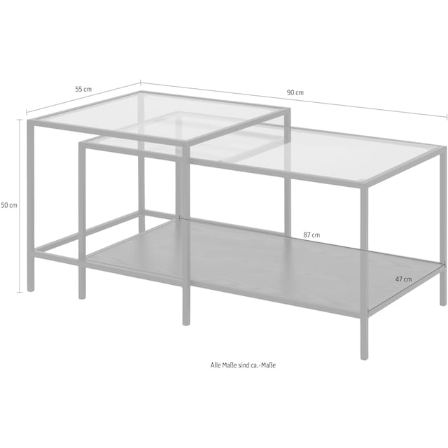 ACTONA GROUP Couchtisch, (Set, 2 St.), Metallgestell im Industrie-Look,  Glastischplatte und rechteckiger Form auf Raten kaufen