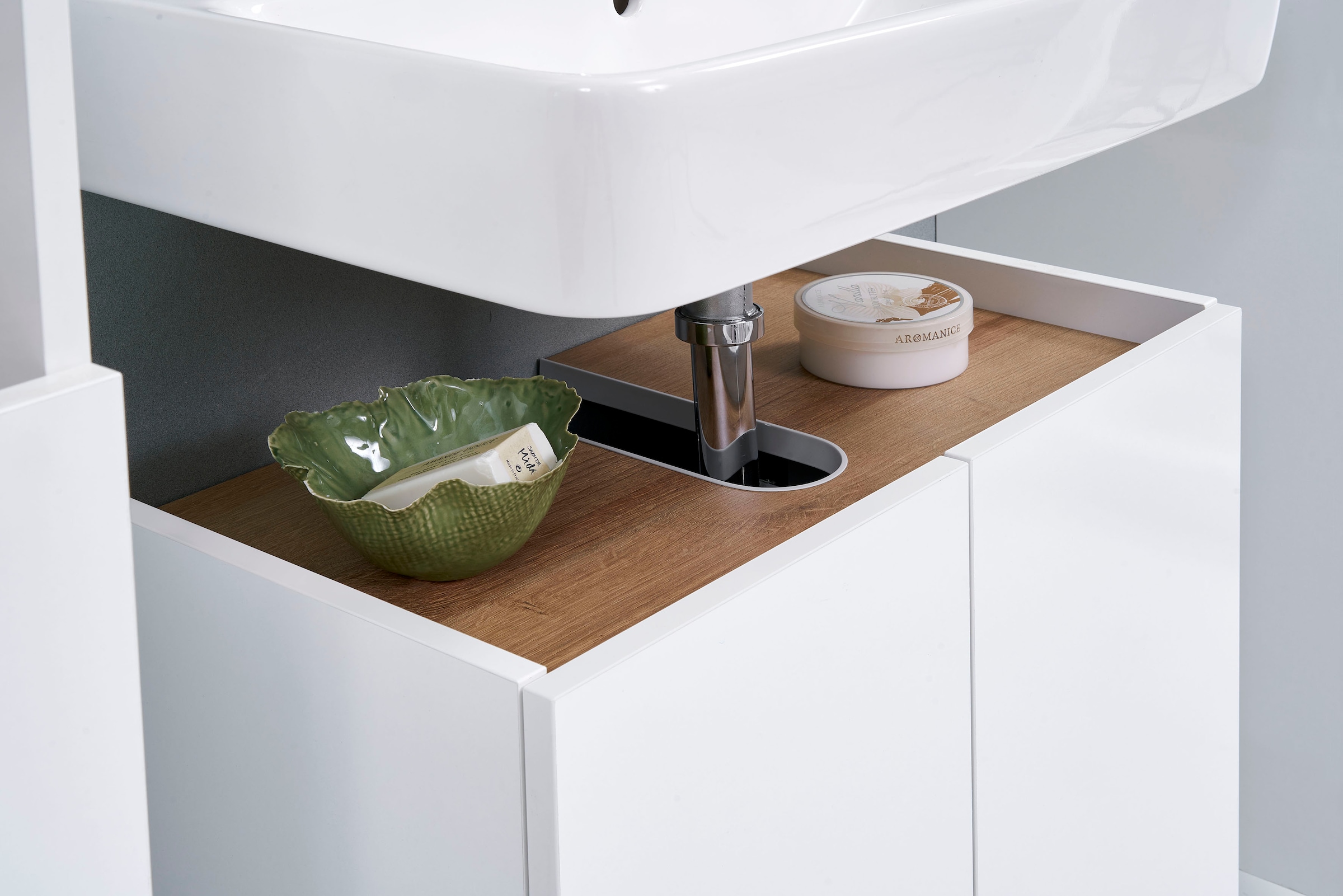 Saphir Waschbeckenunterschrank »Quickset 947 Unterbeckenschrank, Weiß Glanz, 2 Türen«, Waschbeckenschrank inkl. Türdämpfer, 60 cm breit, ohne Waschbecken