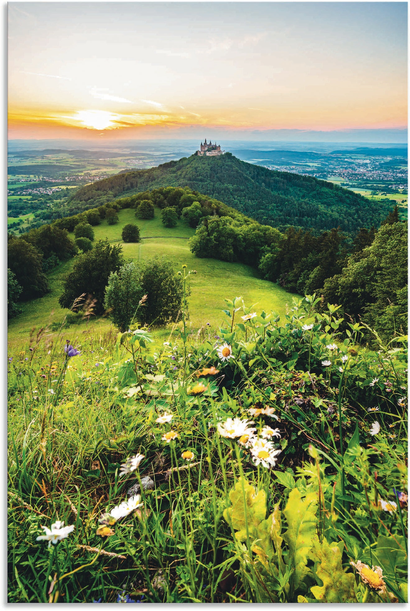 oder (1 Wandbild Hohenzollern Alubild, »Burg & in Alpenbilder, versch. Wandaufkleber St.), Berge bei Rechnung Sonnenuntergang«, auf als Größen Leinwandbild, Artland Poster bestellen