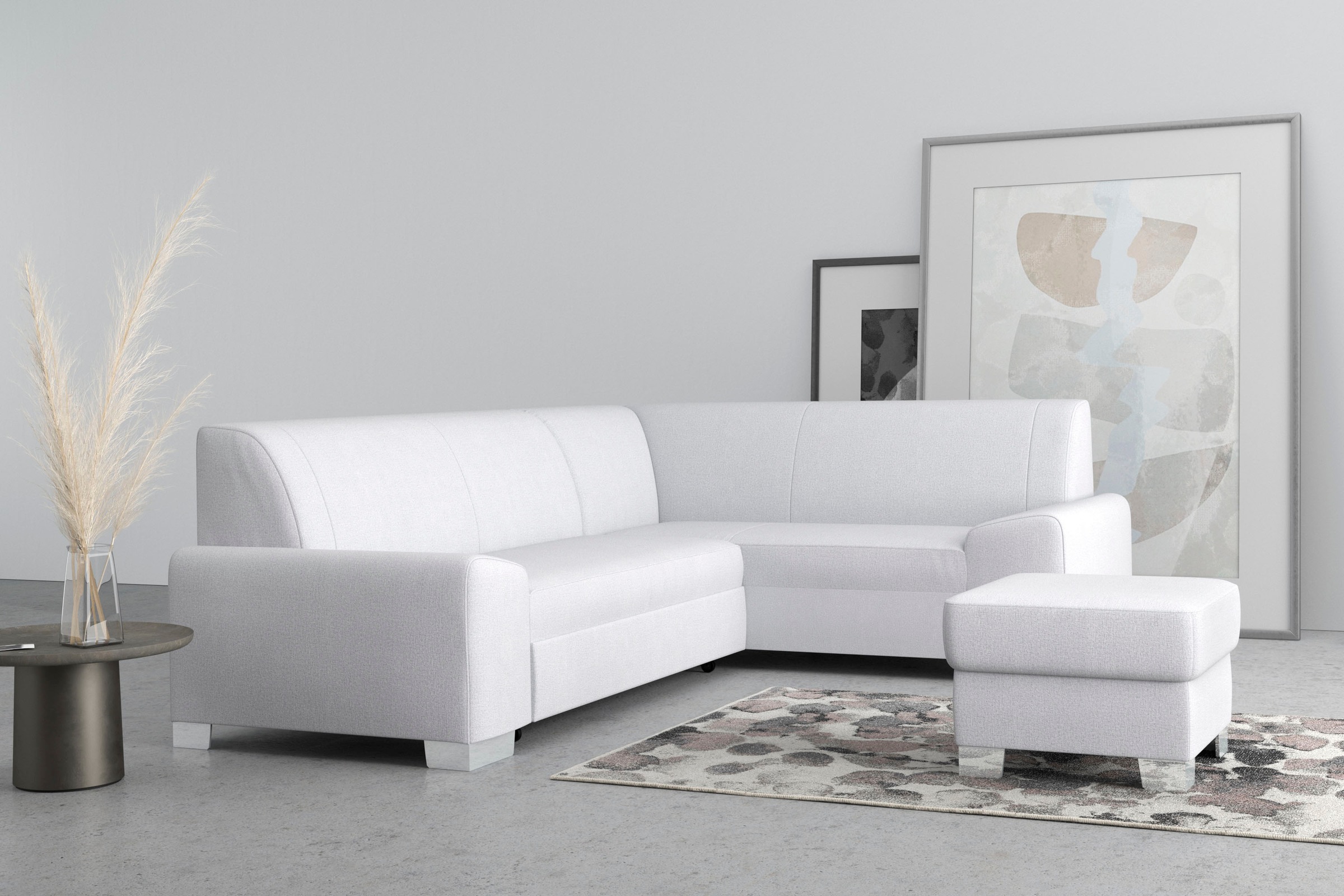 DOMO collection Ecksofa »Anzio in kubischer Formensprache, flache Armlehnen, L-Form«, Wahlweise mit Bettfunktion und Federkern für hohen Sitzkomfort