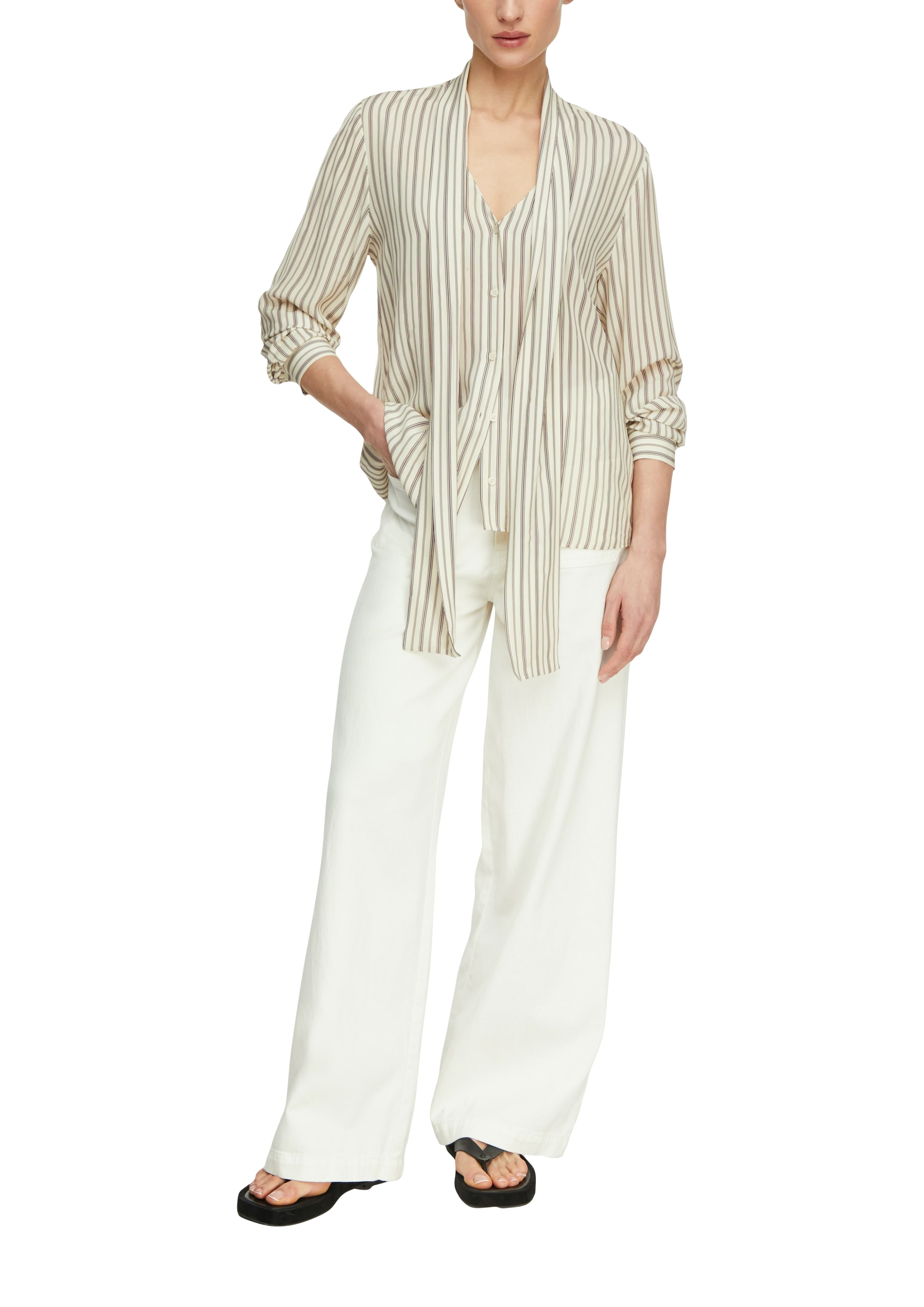 Comma Langarmbluse gestreift, mit dekorativem Schal