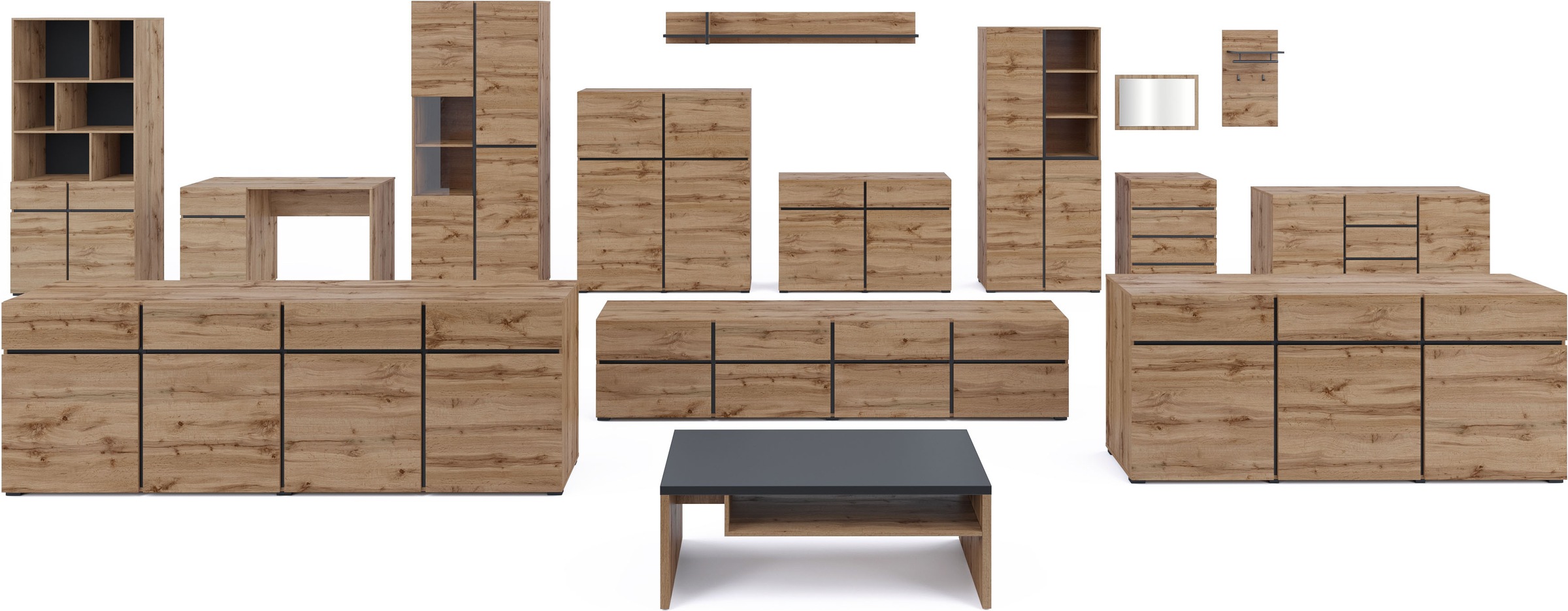 OTTO home Aktenschrank »Cross, Breite 85 cm, modernem grifflose Standregal, Bücherregal« Standregal mit 6 offene Fächern, 2 Schubladen und 2 Türen, Büroregal