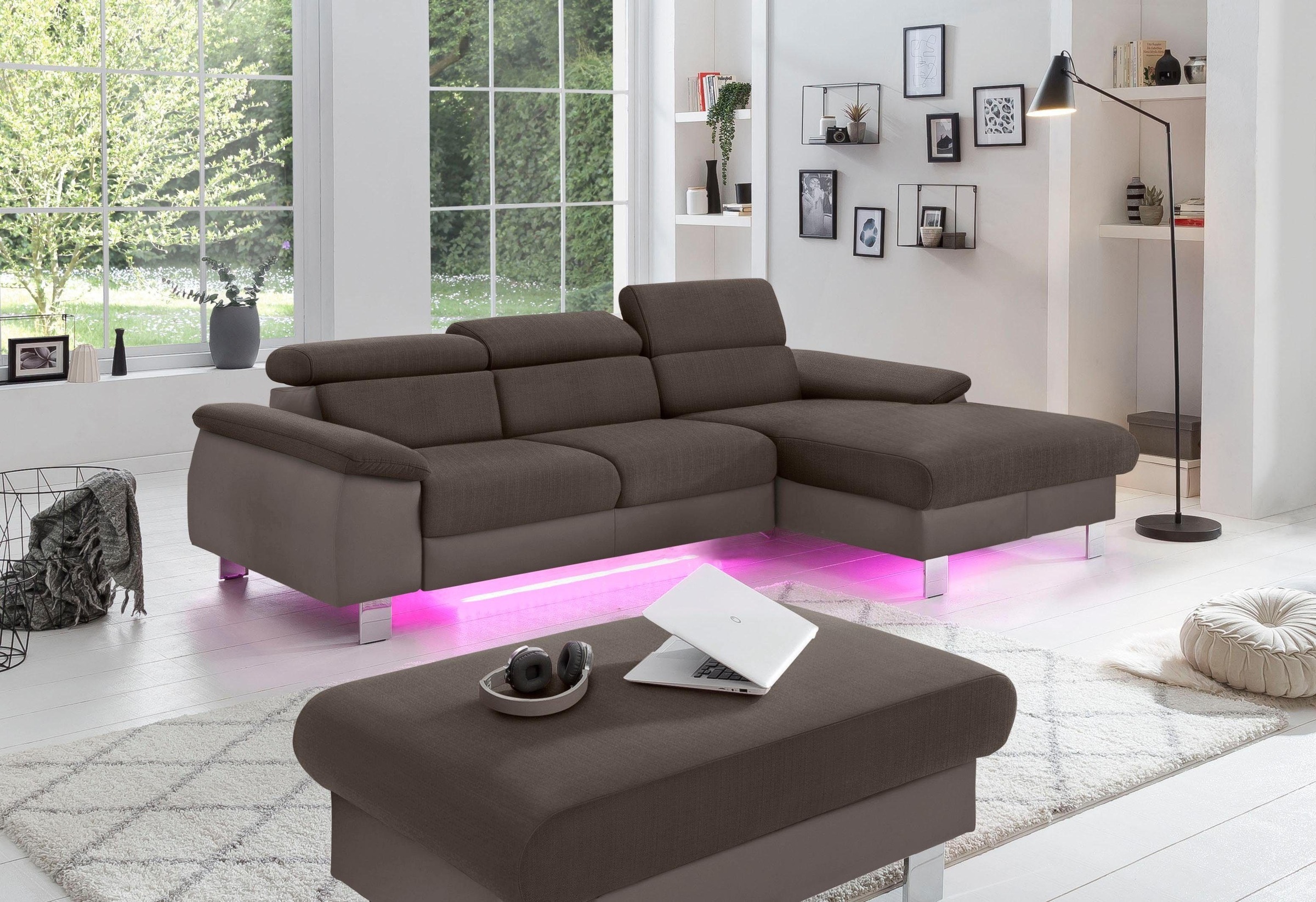 COTTA Polstergarnitur »Komaris L-Form«, (Set), Set bestehend aus: Ecksofa mit Kopfteilverstellung & Hocker