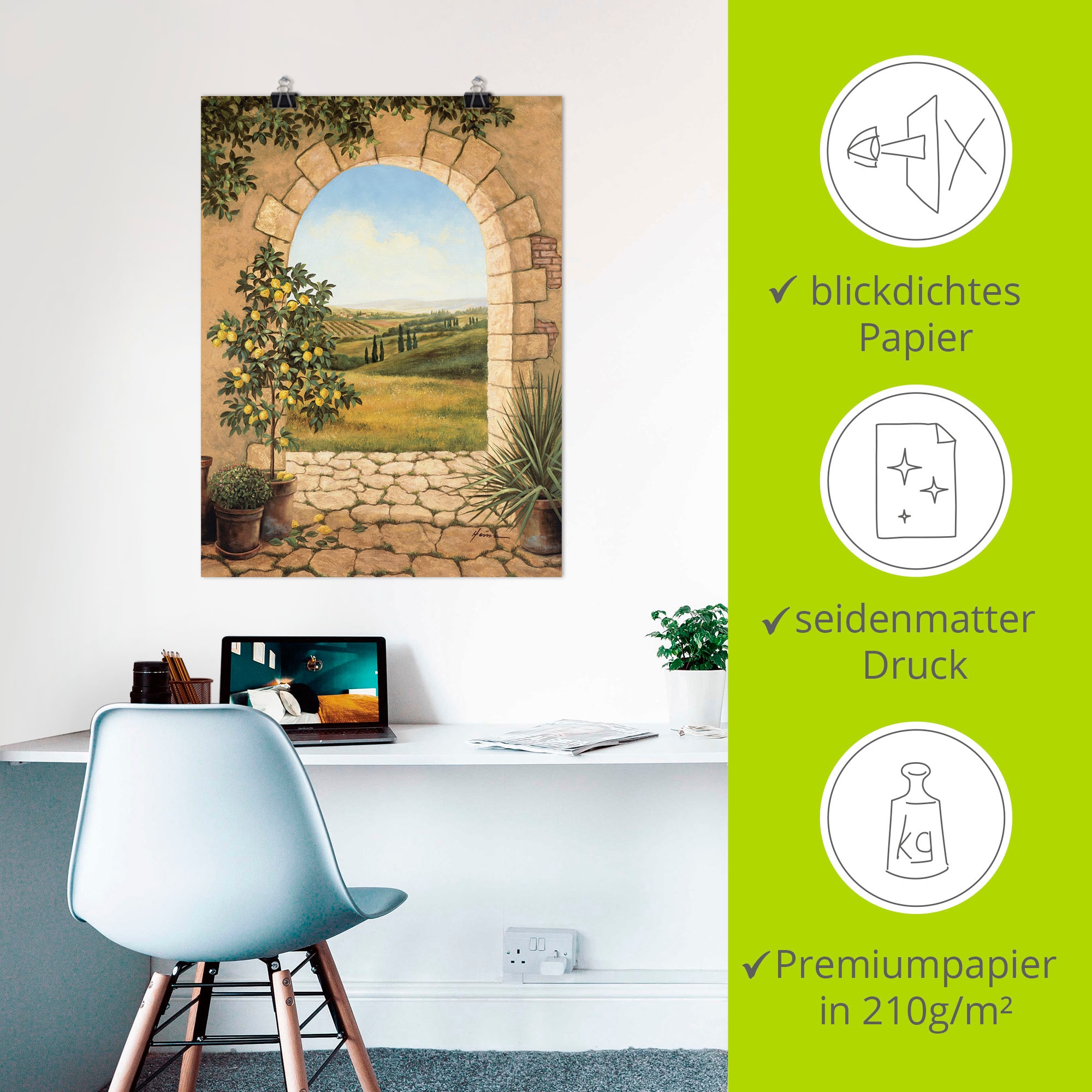 Artland Wandbild »Zitronenbaum vorm Torbogen« Fensterblick 1 Stk. tlg. als Leinwandbild, Poster in verschied. Größen
