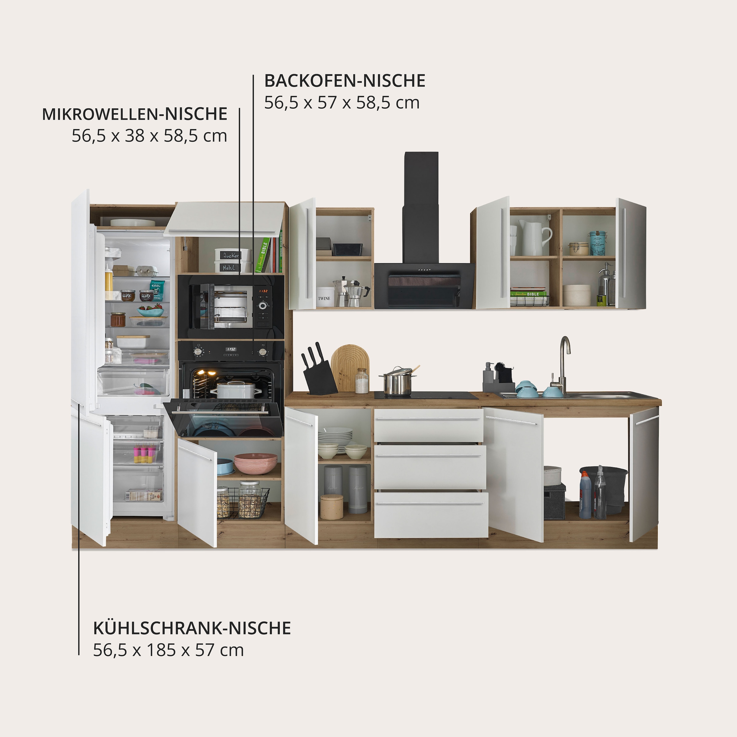 KOCHSTATION Küchenzeile »Florida« Breite 330 cm, wahlweise mit E-Geräten,Softclose für Türen/Schubkästen