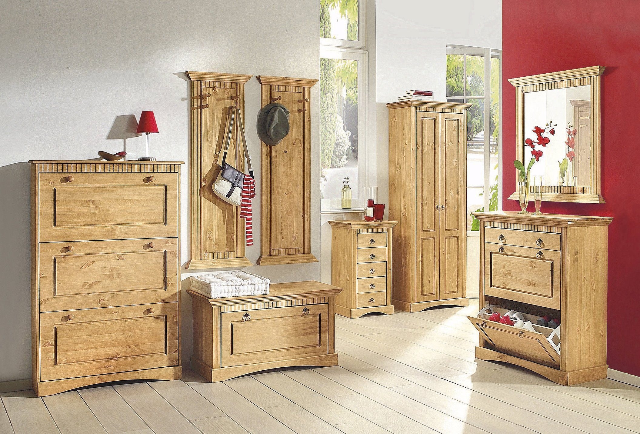 Home affaire Schuhschrank »Rustic«, mit Knopfgriffen aus massiver Kiefer,FSC®-zertifiziert,Kassetenoptik