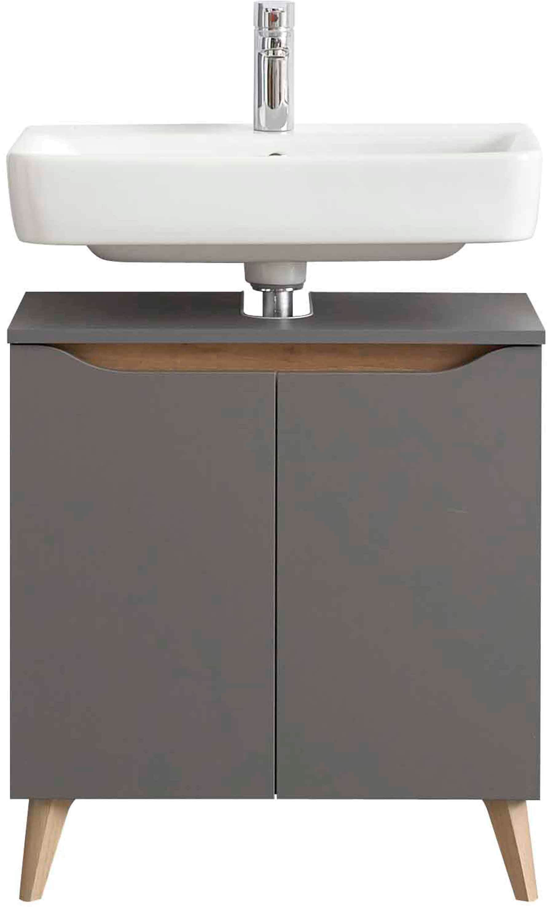 Saphir Badmöbel-Set »Quickset 5-teilig, Waschbeckenunterschrank mit LED-Spiegelschrank« 6 Stk. tlg.