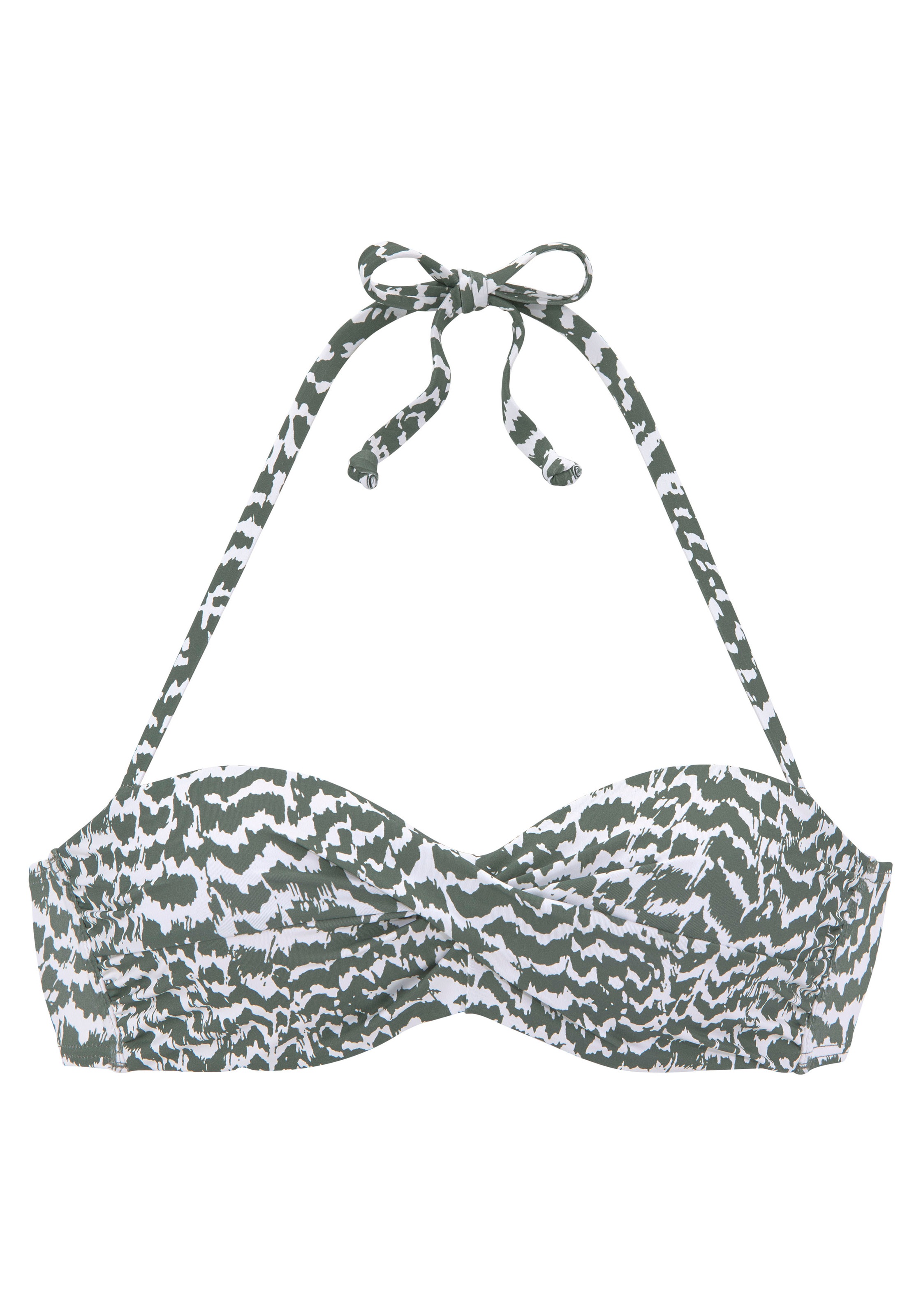 LASCANA, Damen, Bügel-Bandeau-Bikini-Top »Sansa« mit abnehmbaren Trägern, oliv-bedruckt, Cup B, 38 - Cup B, oliv-bedruckt, Modisches Design