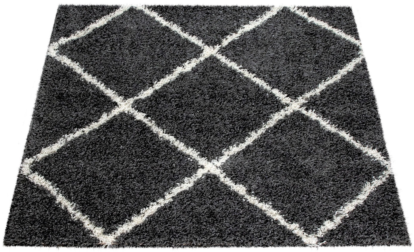 Paco Home Hochflor-Teppich »Kalmar 441«, rechteckig, 40 mm Höhe, Scandi Design, Rauten Muster, weich & kuschelig
