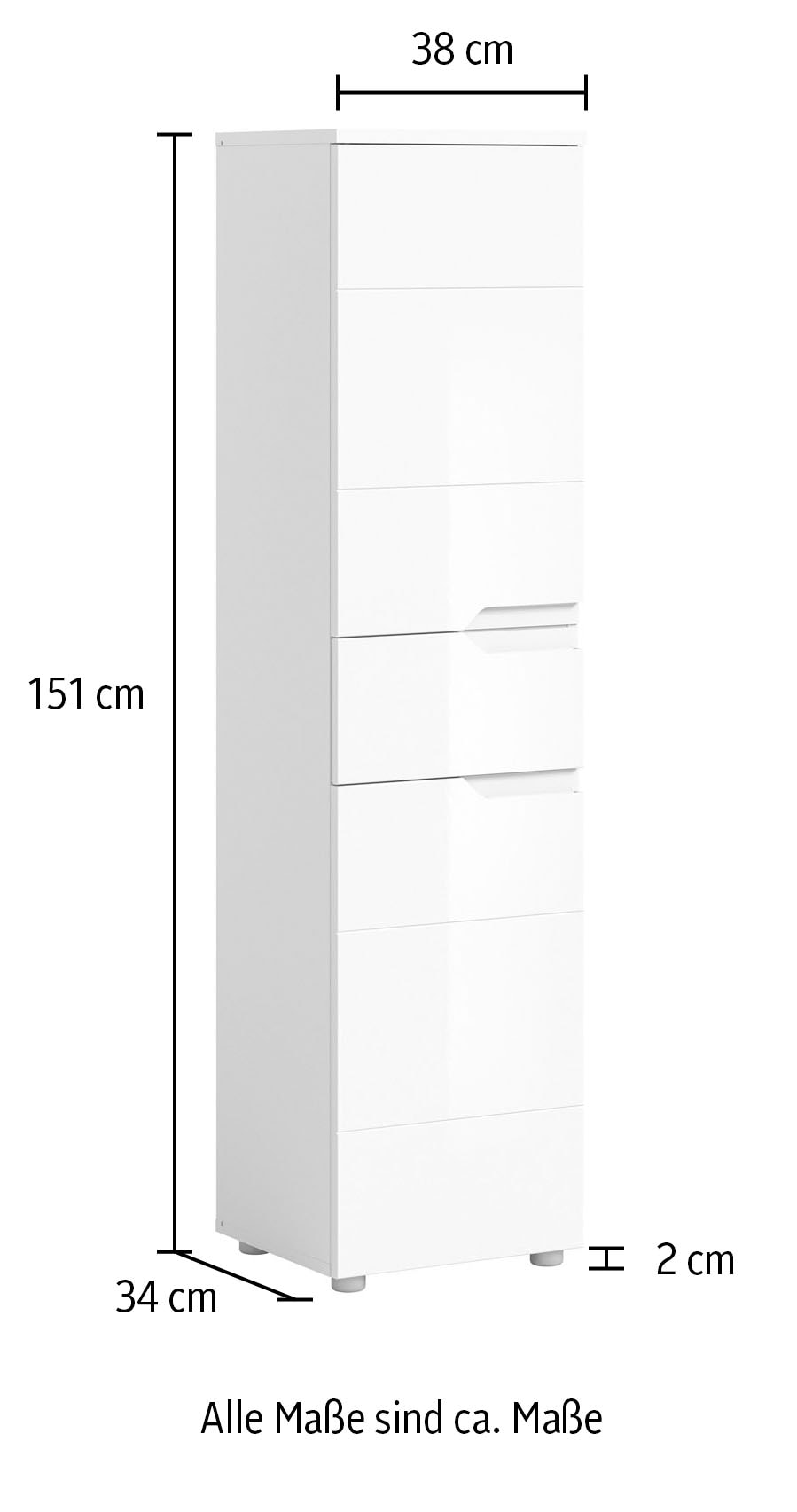welltime Midischrank »CAPRI, Höhe 151cm, 2 Türen mit Soft-Close-Funktion, 1 Schubkasten« Mehrzweckschrank, Universalschrank, Badschrank, Badhochschrank