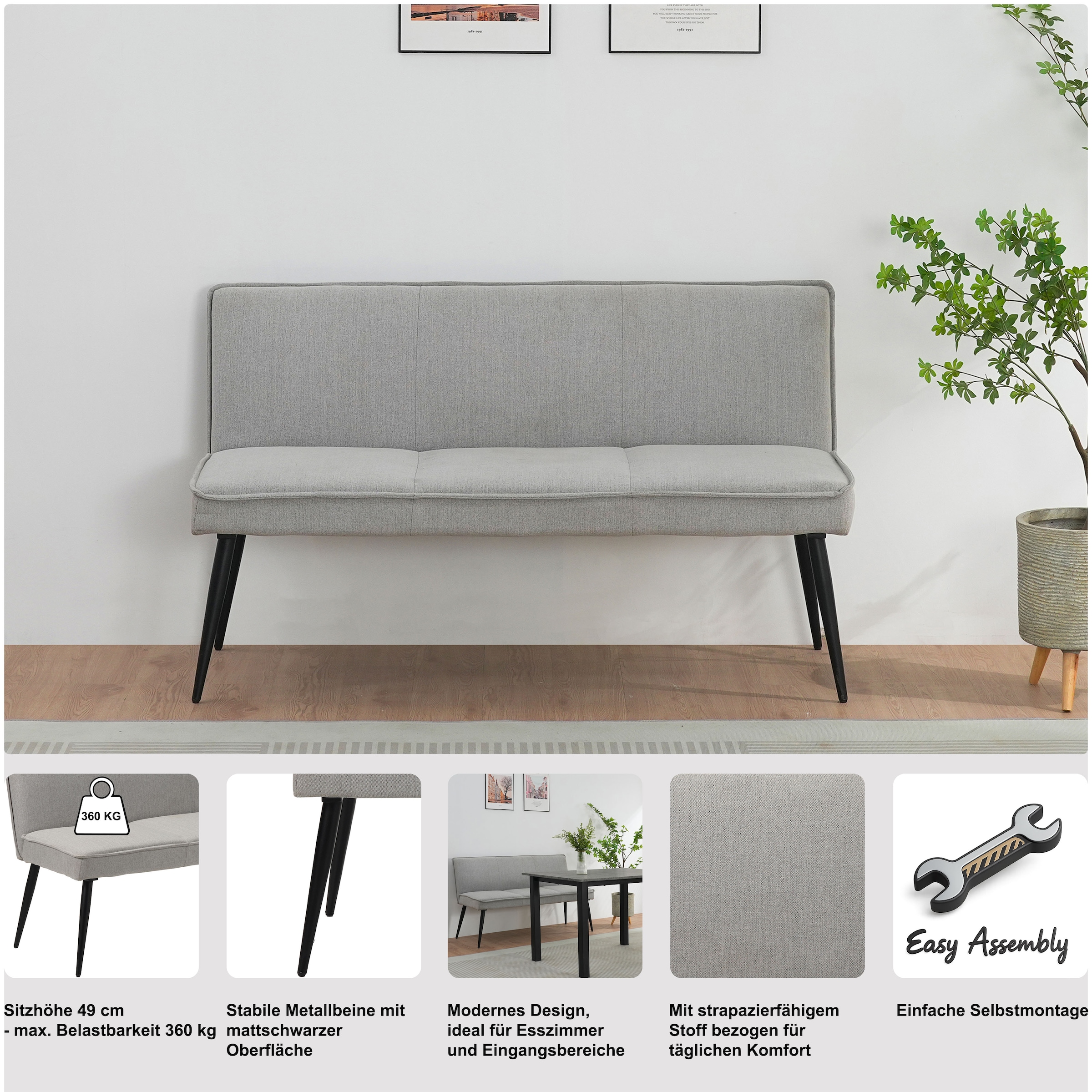 OTTO home Essbank »Ianna« schwarze Metallbeine, pflegeleichtem Webstoff Bezug, Breite 140 cm