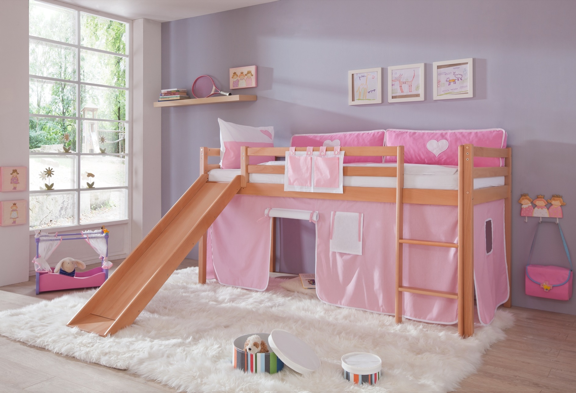 Relita Hochbett »Toby«, Buche natur lackiert mit Textil-Set, wahlweise mit Rolllattenrost