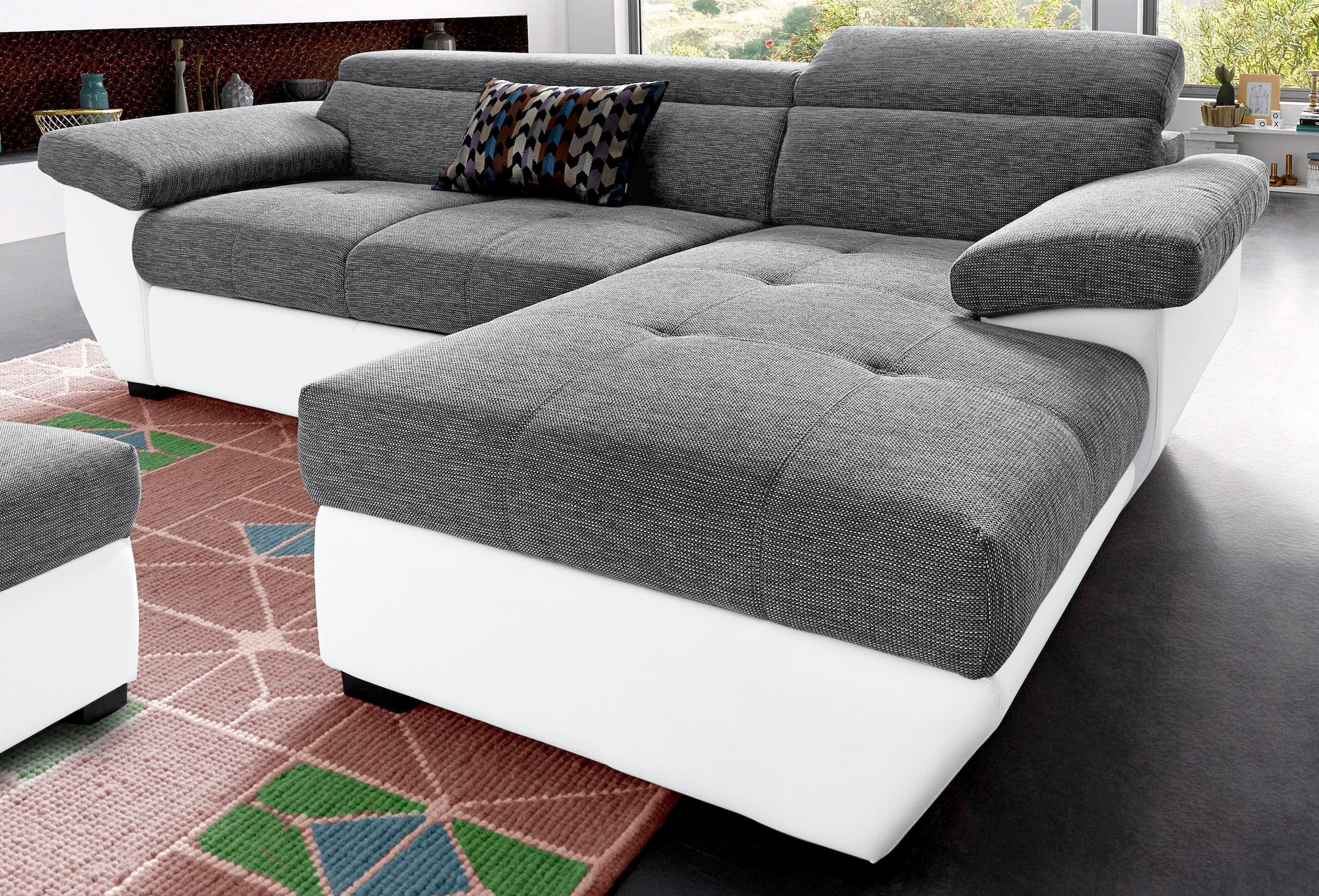 COTTA Polstergarnitur »Speedway L-Form«, (Set), Set bestehend aus: Ecksofa mit Kopfteilverstellung & Hocker