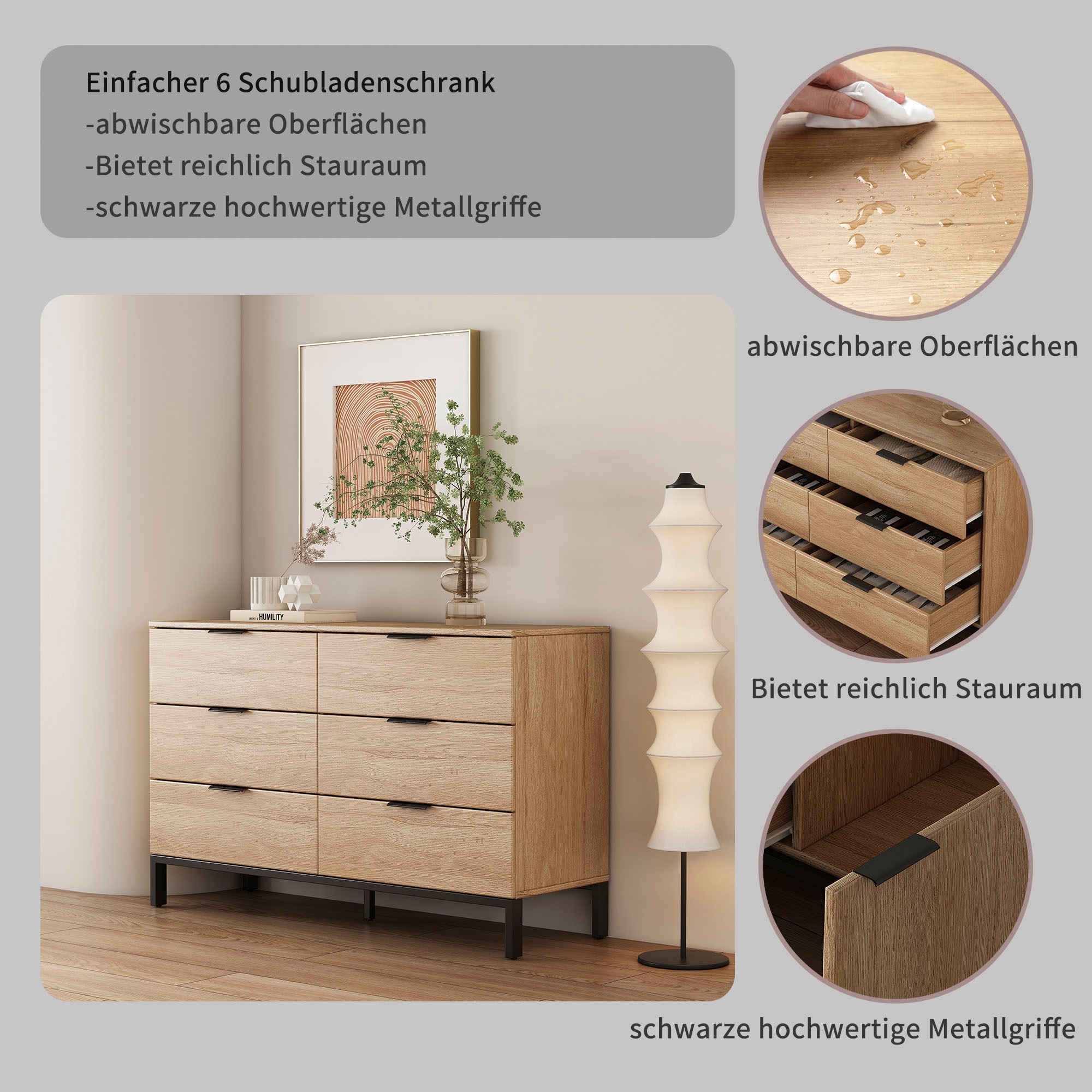 OTTO home Kommode »Jorinde« Melaminoberfläche, flexibler Stauraum und robustes Metallgestell