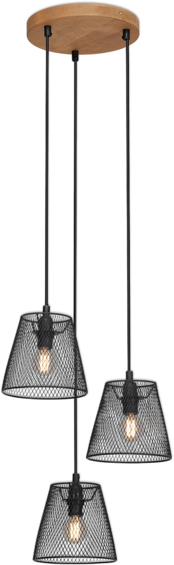 Briloner Leuchten Pendelleuchte »Pendelleuchte TAUNUS«, 3-flammig, retro/vintage, Metallschirm und Holz Basis, schwarz, 21 cm