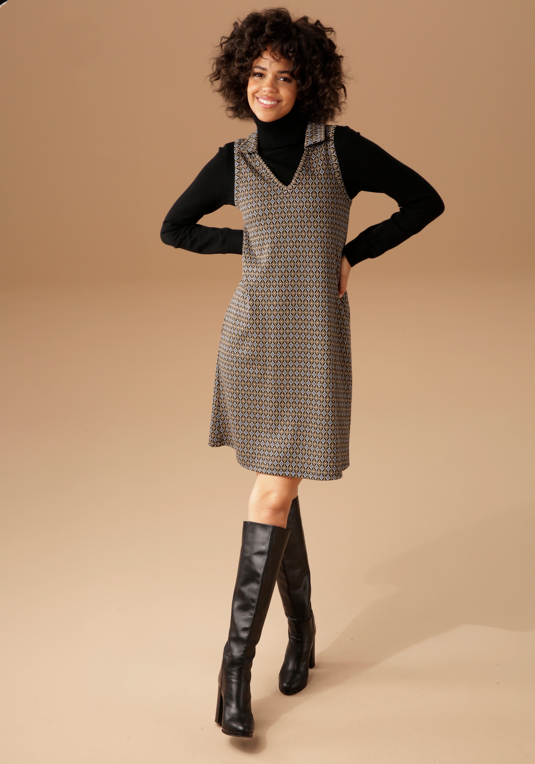 Aniston CASUAL Jerseykleid, angesagtem ♕ Retro-Muster bei im