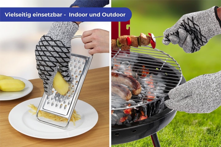 Maximex Grillhandschuhe »2in1«, (Set, 2 tlg.), Schnittschutzhandschuhe für Herren, hitzebeständige Küchenhandschuhe