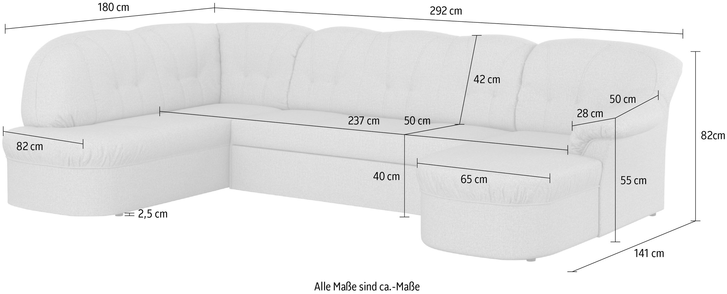 DOMO collection Wohnlandschaft »Pegnitz, zeitlos und modern, mit attraktiver Rückensteppung, U-Form«, wahlweise mit Bettfunktion
