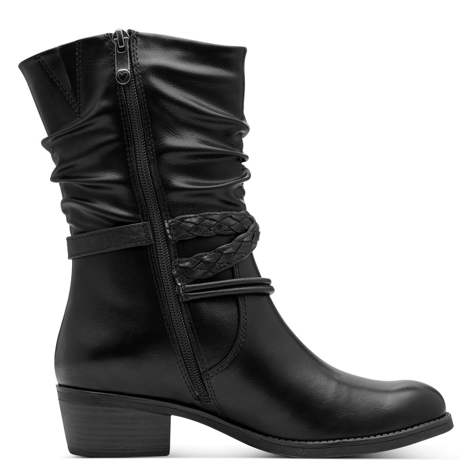 MARCO TOZZI Cowboy Stiefelette, Blockabsatz, Kurzstiefel, Westernstiefelette mit Flecht-Zierriemchen