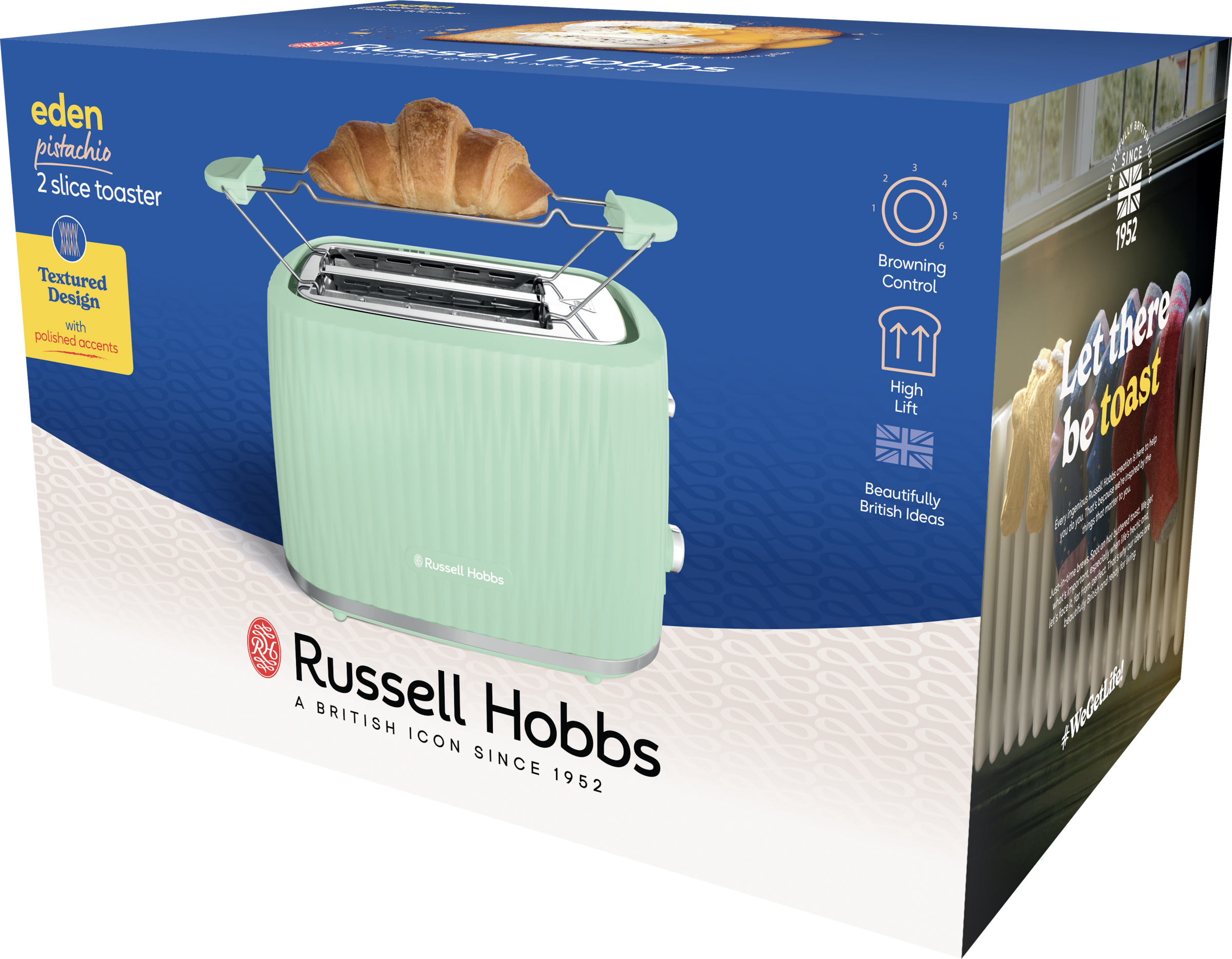 RUSSELL HOBBS Toaster »Eden 27374-56 Pistazie«, 2 Schlitze, 800 W, 6 Bräunungsstufen, Hebefunktion, Auftau-, Aufwärm- & Stoppfunktion