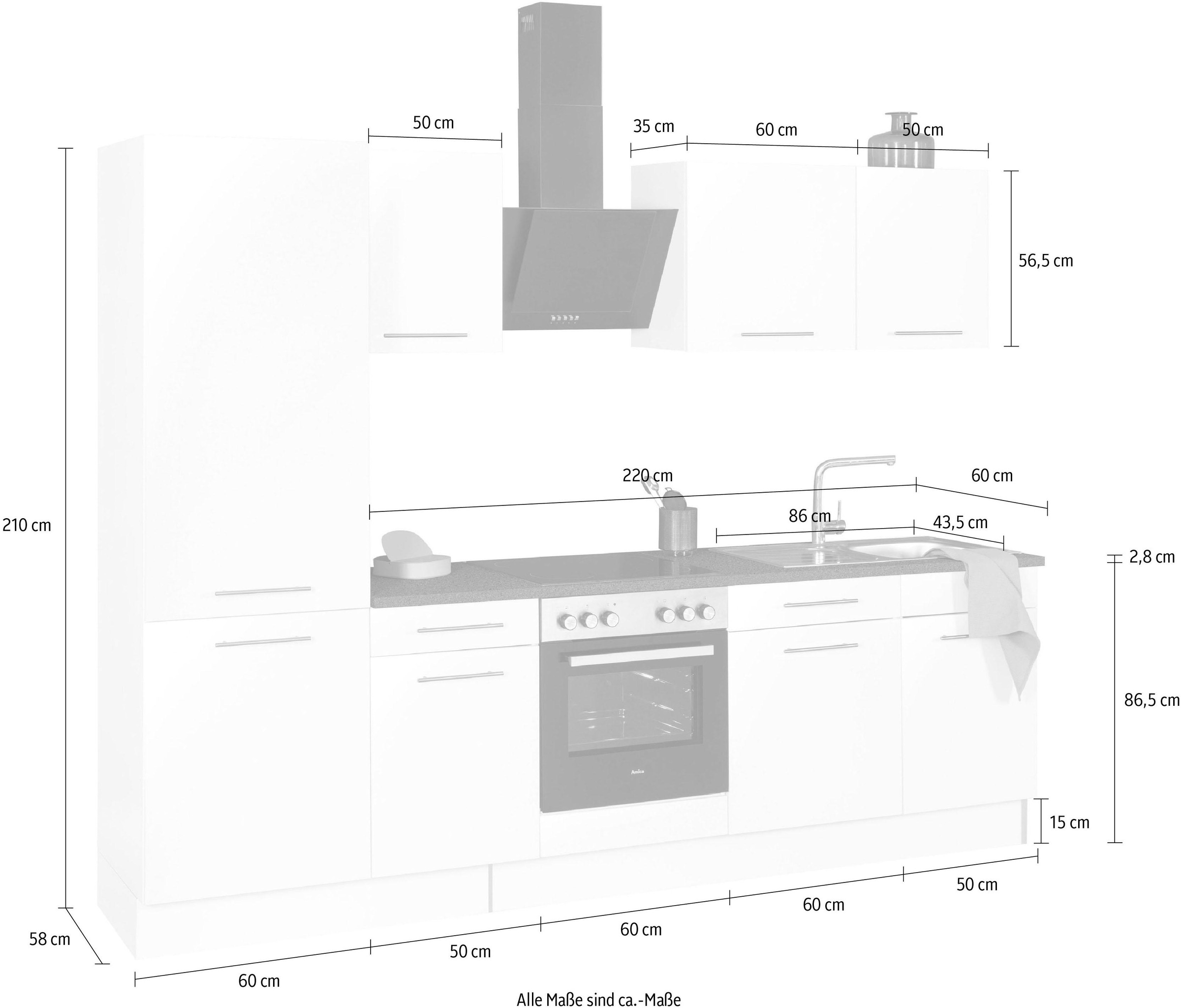 höhenverstellbare Küchenzeile Breite Füße Küchen Soft-Close-Funktion, bestellen bequem »Ela«, wiho 280 cm,