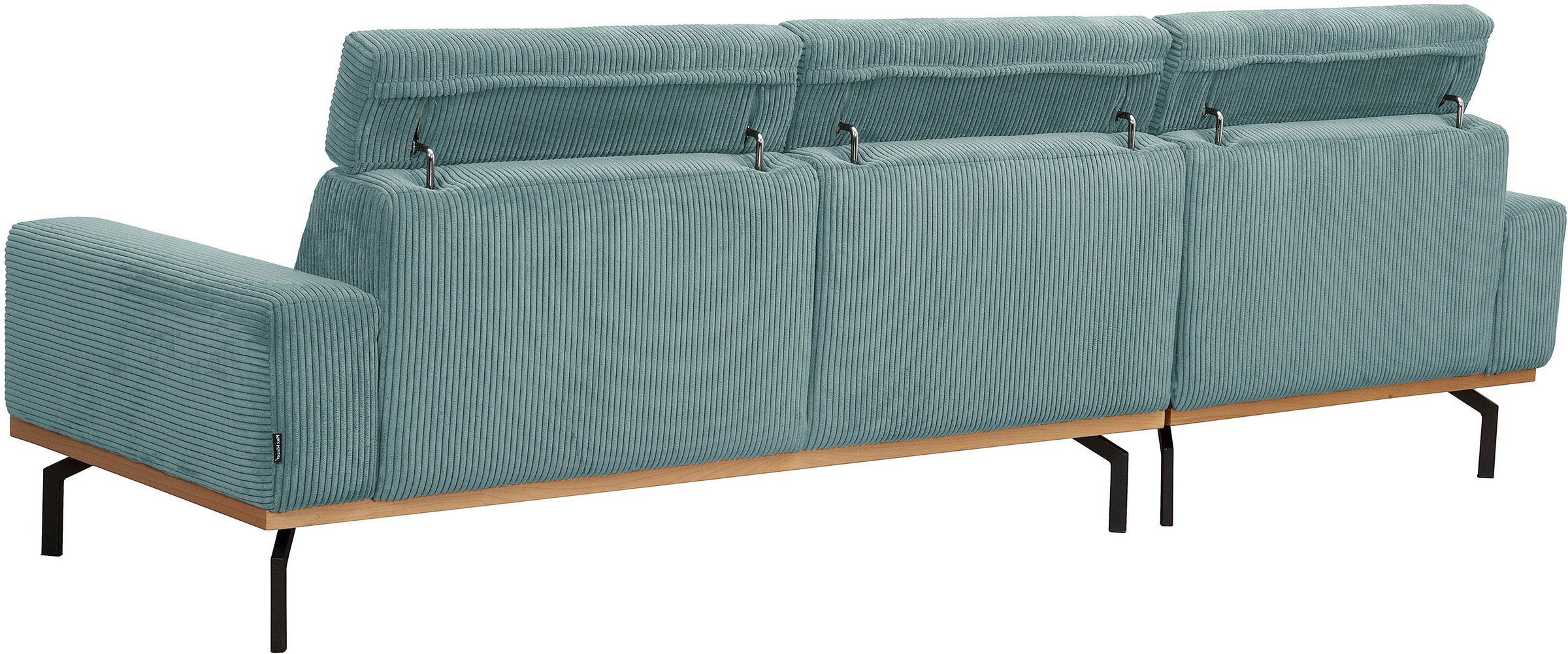 Max Winzer® Ecksofa »Designsofa hoher Sitzkomfort durch verstellbare Kopfteile, Cord Bezug«, umlaufender Echtholzsockelrahmen, feste Polsterung