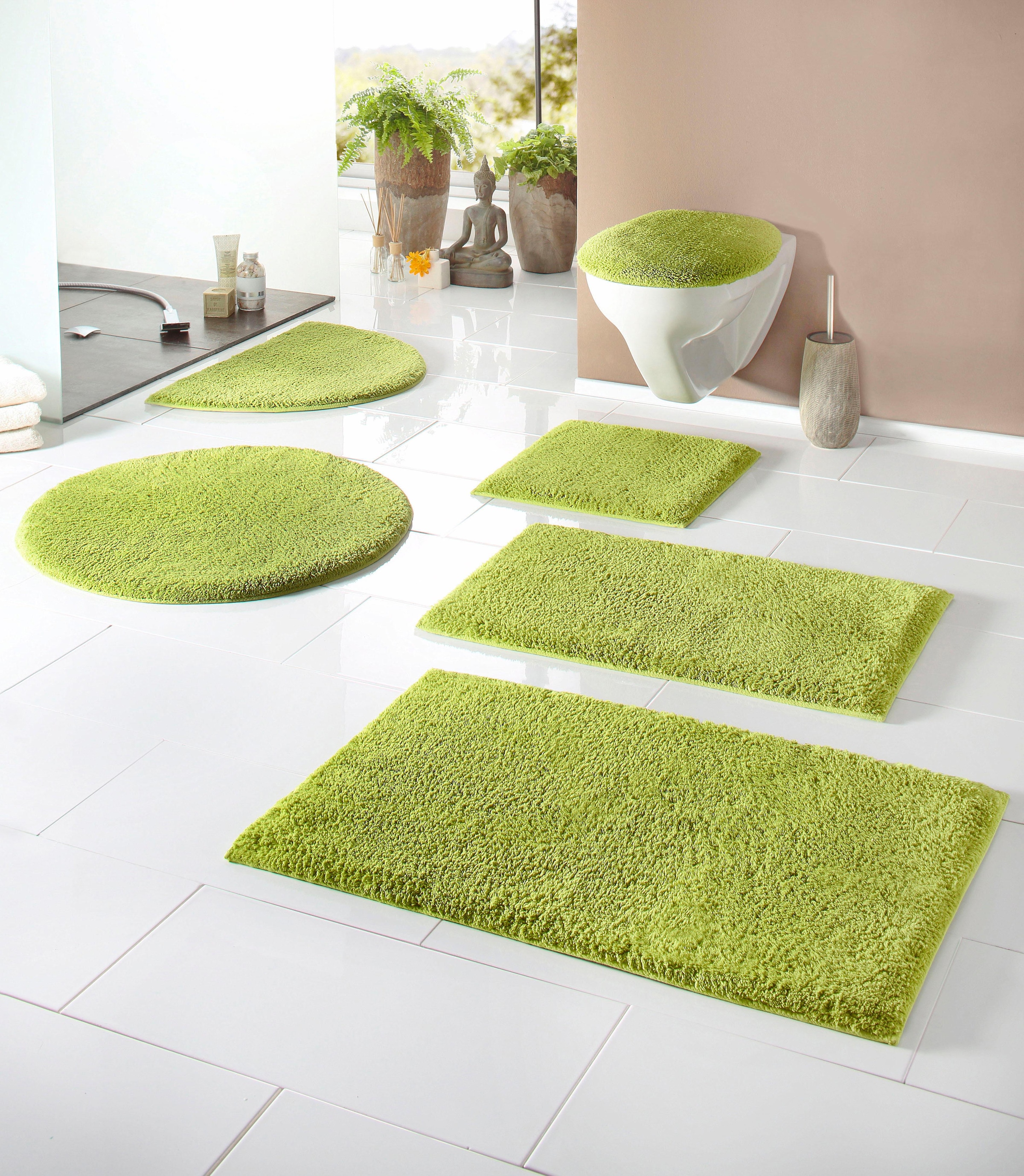 my home Badematte »Maren, Badvorleger, Badezimmer Teppich« Höhe 15 mm rutschhemmend beschichtet fußbodenheizungsgeeignet Bio-Baumwolle, Badteppich, Badematten auch als 3 teiliges Set